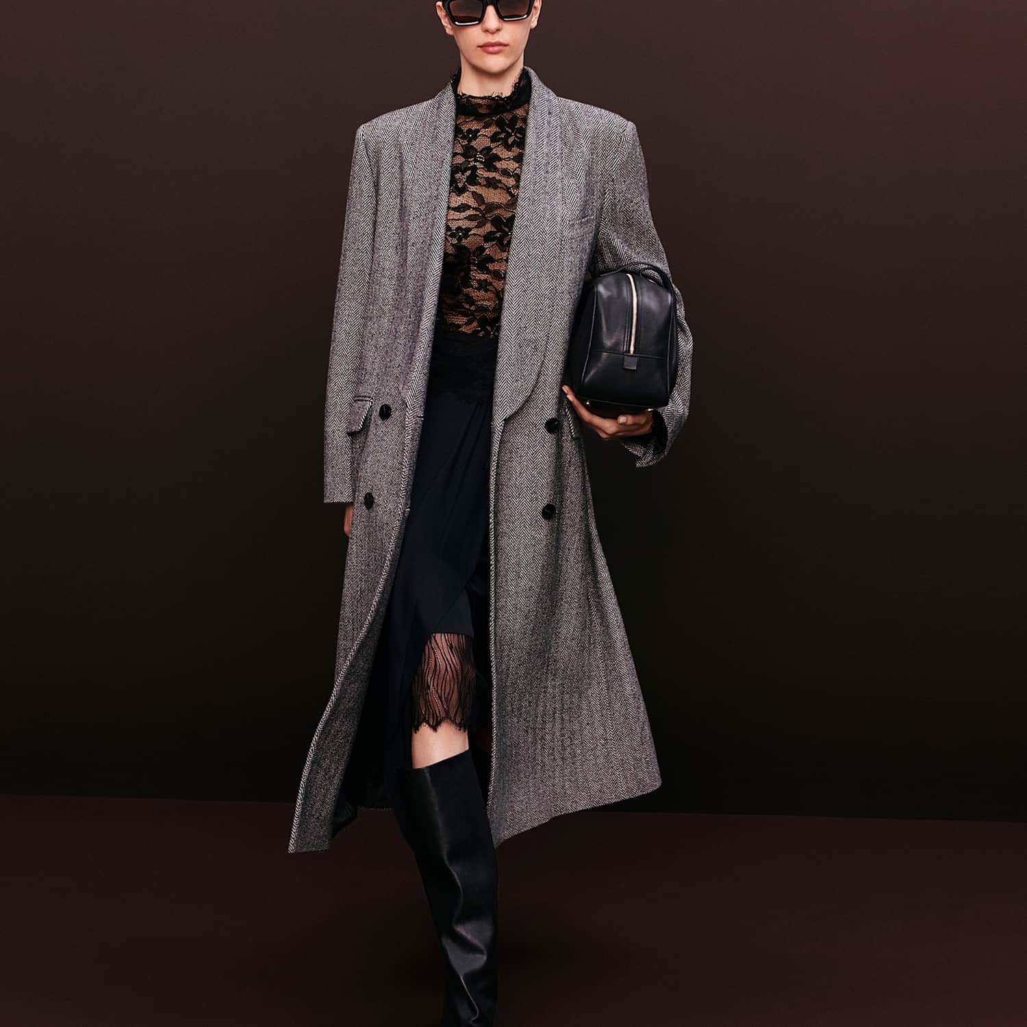 Autograph Women's Wool Blend Herringbone Longline Tailored Coat - 6 - Grey Mix