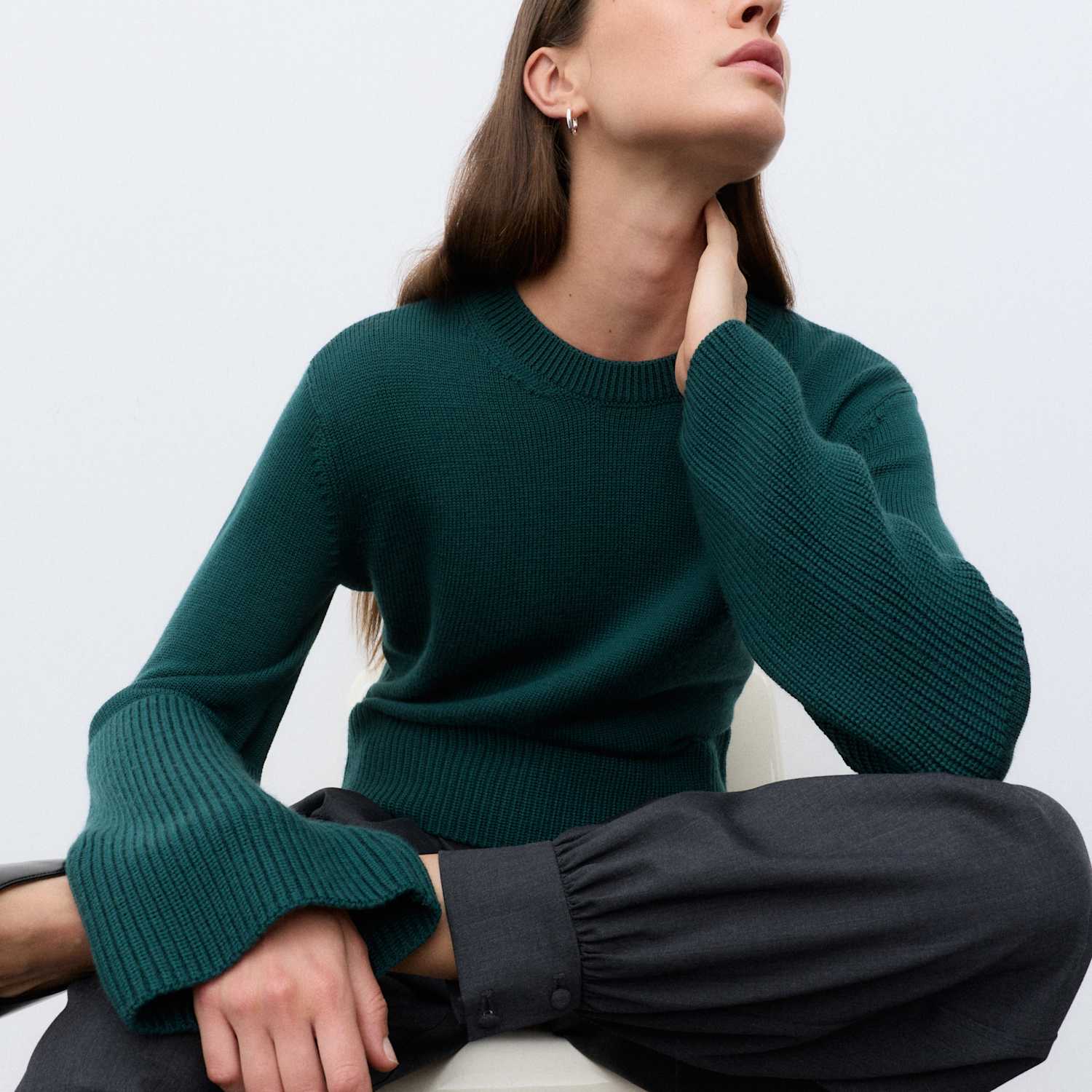Autograph Women's Pure Merino Wool Wide Sleeve Jumper - Small - Bottle Green