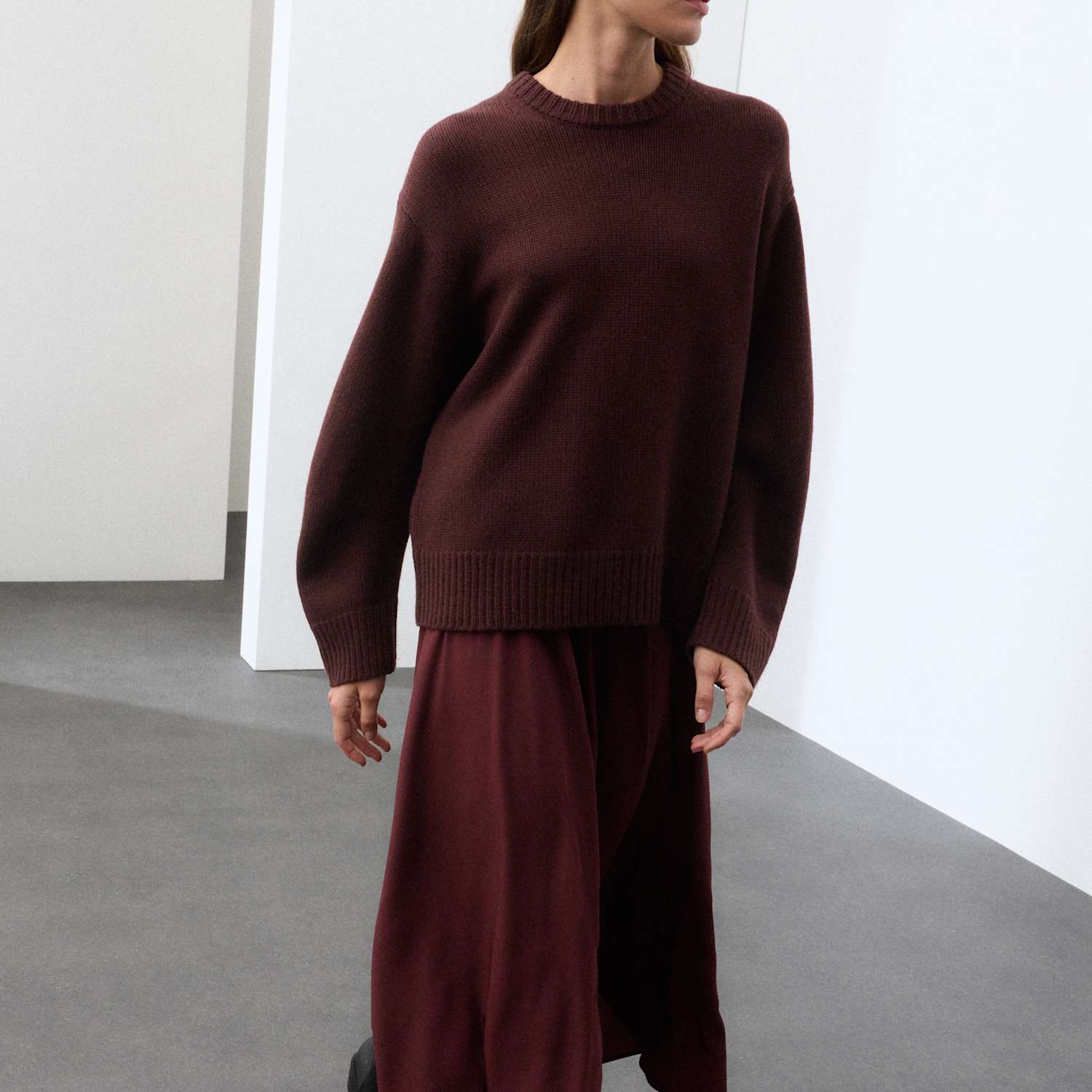 Autograph Women's Wool with Cashmere Crew Neck Jumper - Small - Mahogany