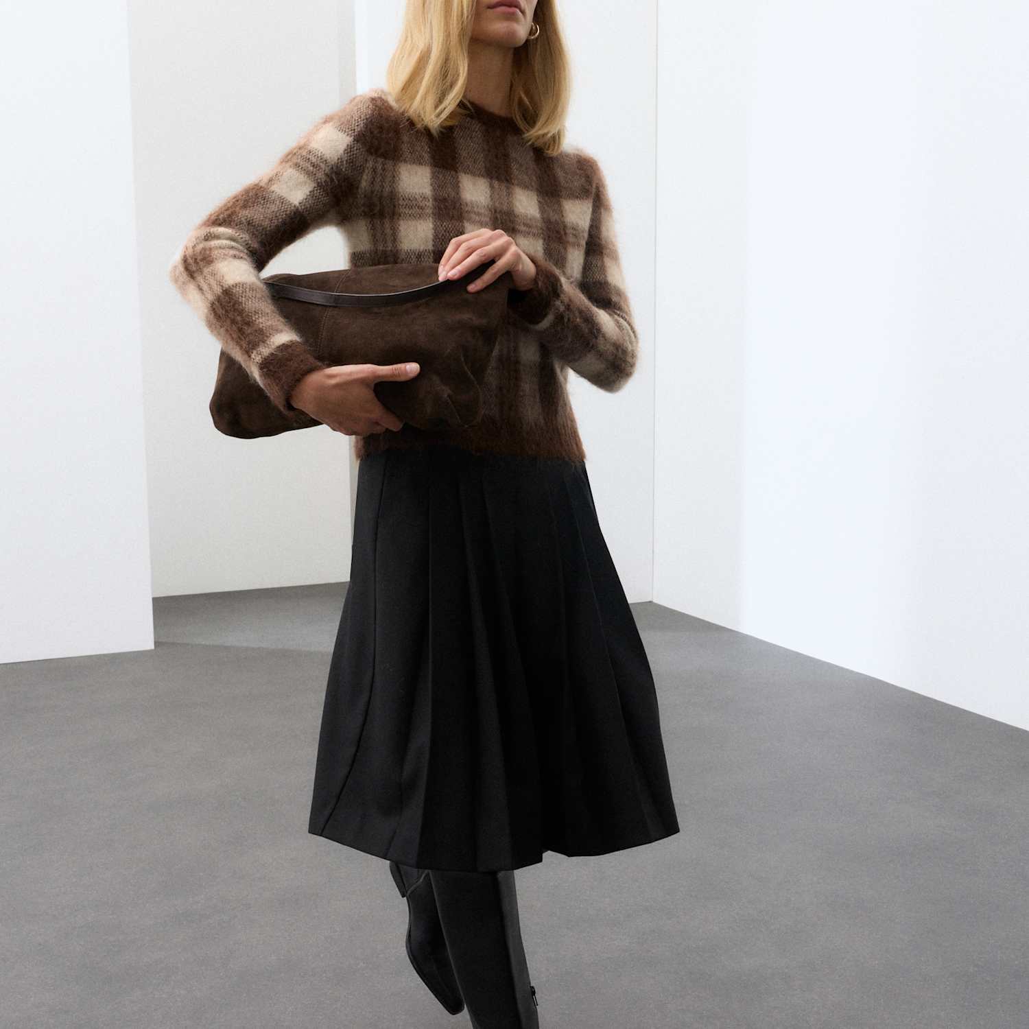 Autograph Women's Mohair Blend Checked Jumper - Small - Brown Mix