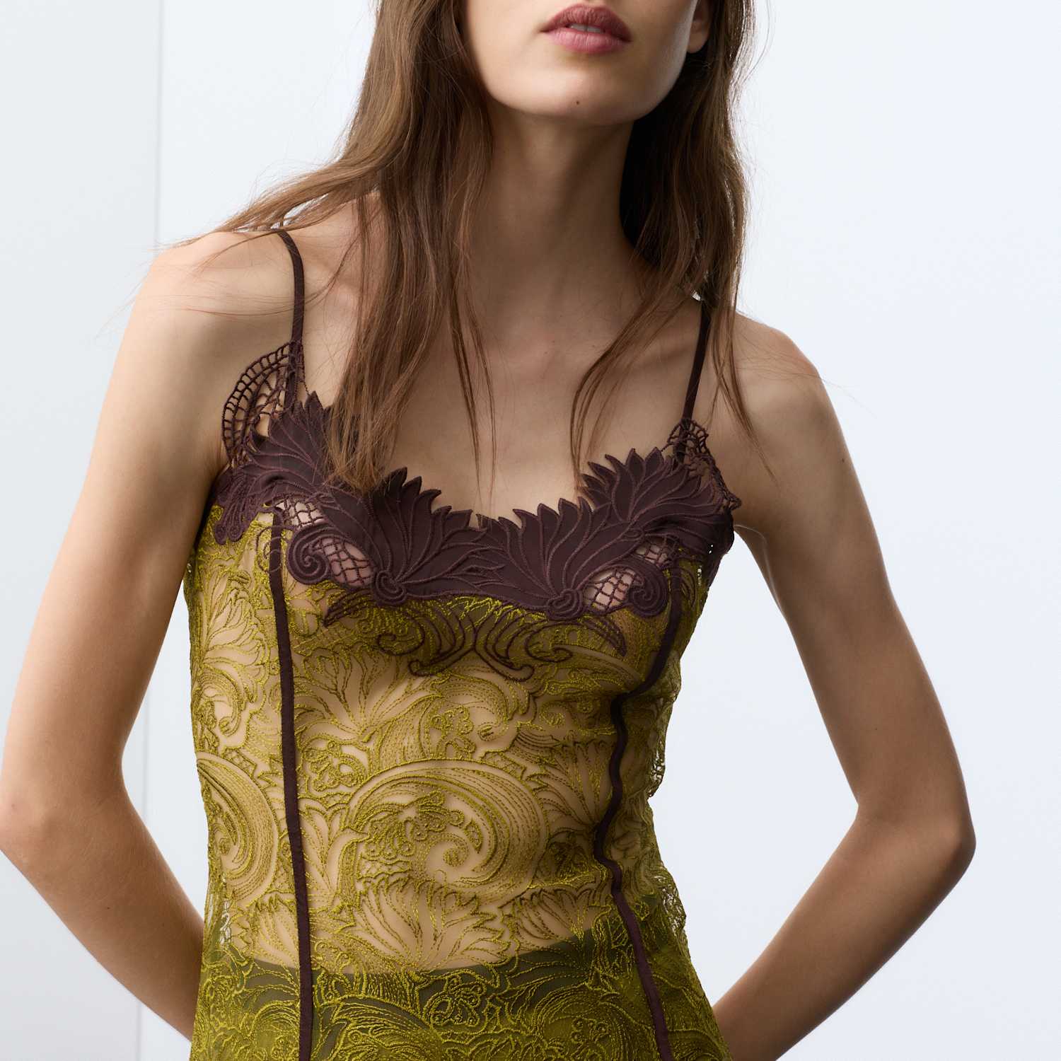 Autograph Women's Embroidered Lace Cami Top - 12 - Moss