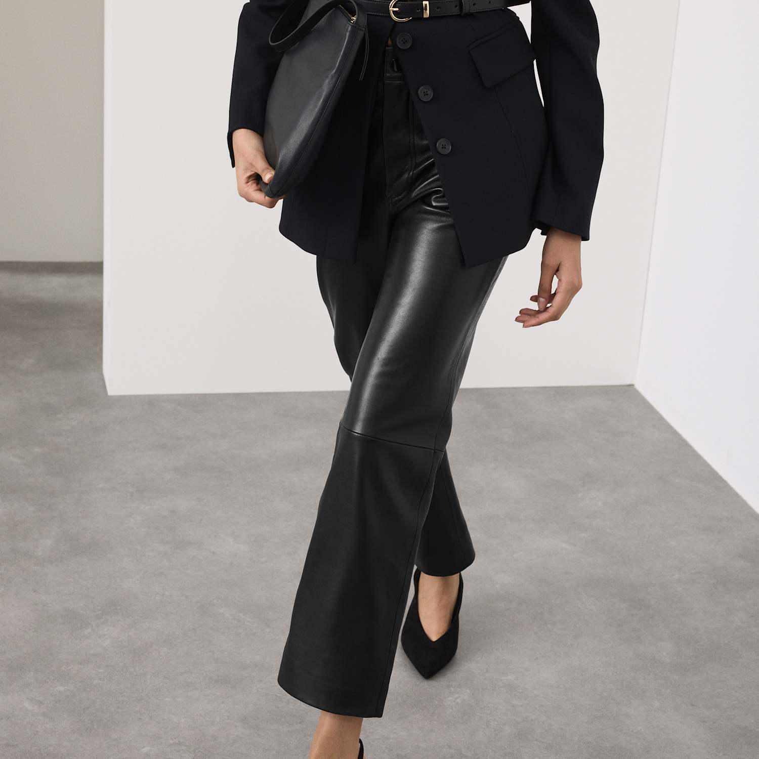 Autograph Women's Leather Straight Leg Trousers - 16 - Black