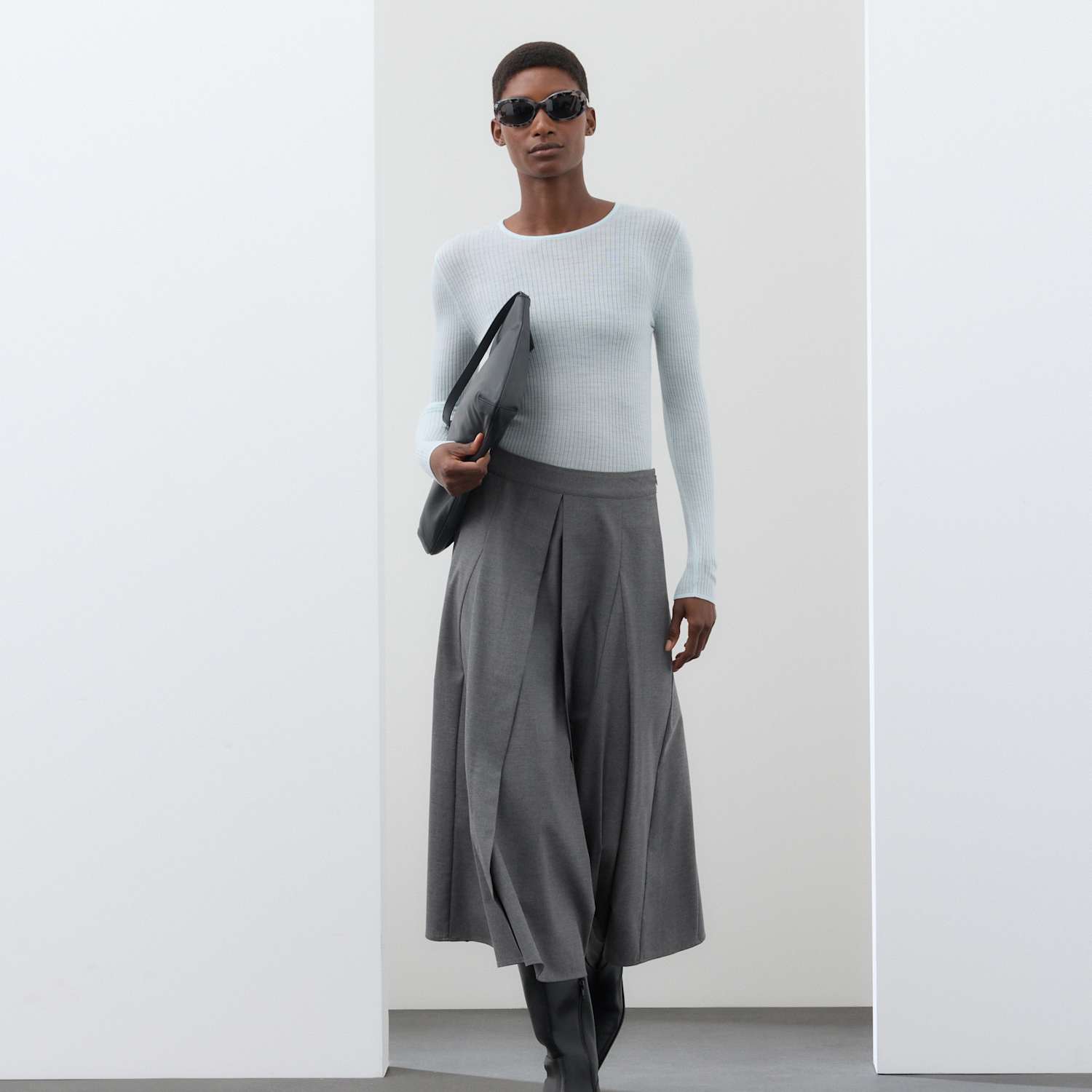 Autograph Women's Pleated Midaxi Full Circle Skirt with Wool - 14 - Grey