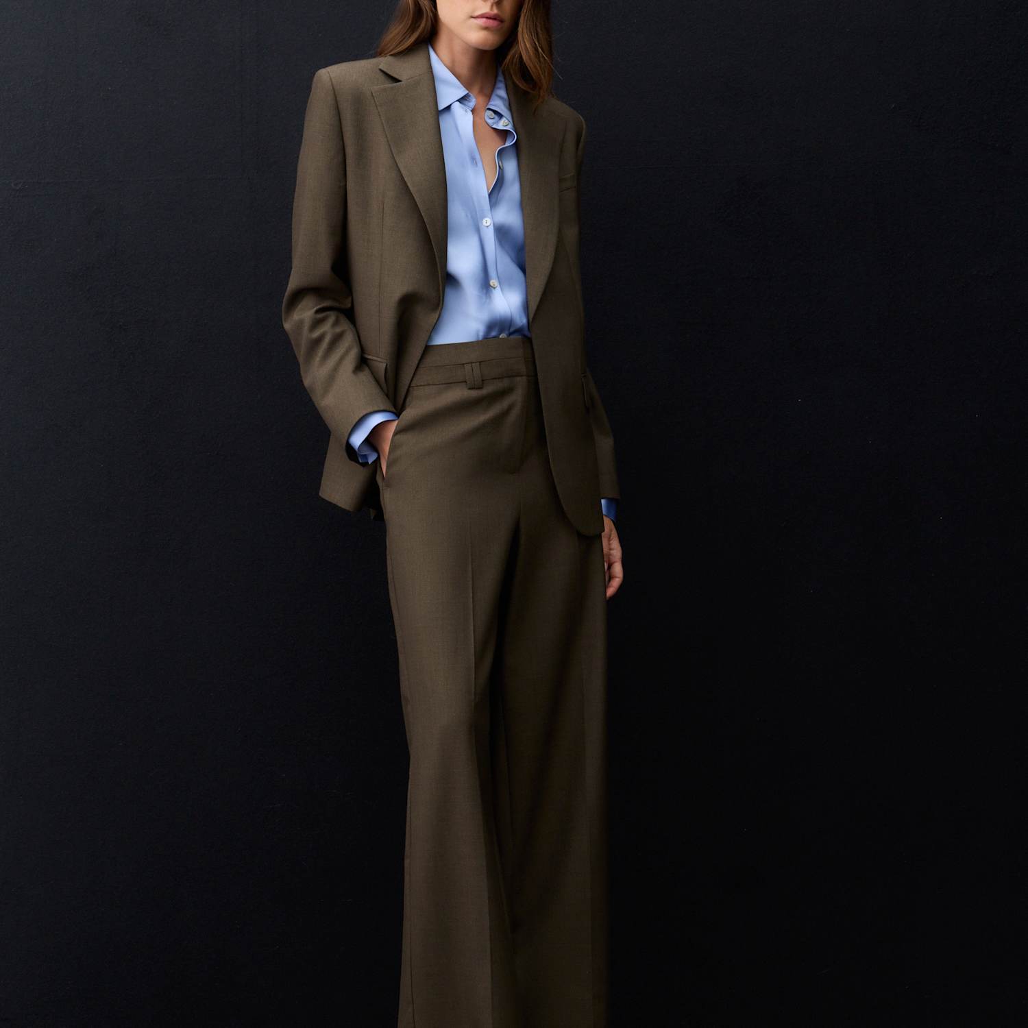 Autograph Women's Wool Blend Tailored Wide Leg Trousers - 16 - Moss