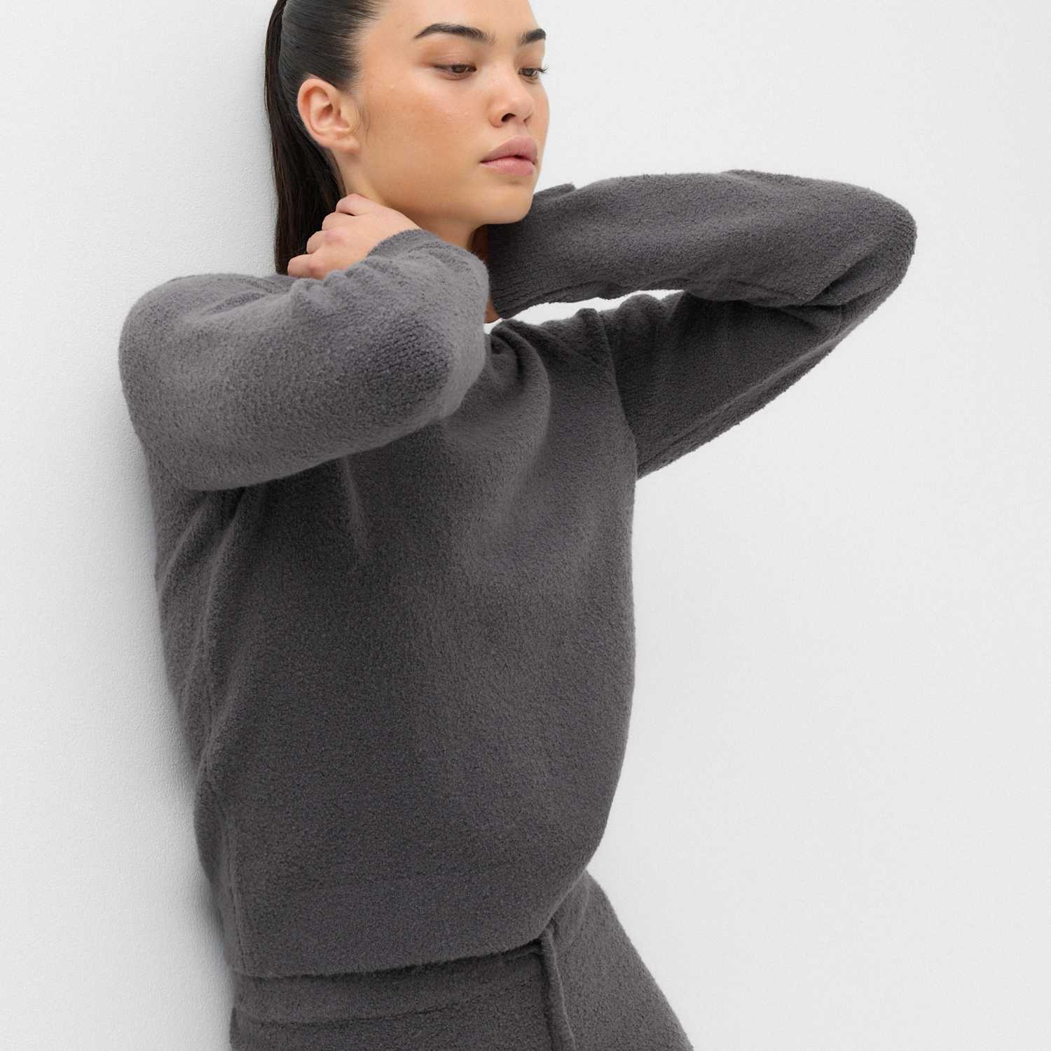 Goodmove Women's Boucle Crew Neck Cropped Jumper - Large - Thunder