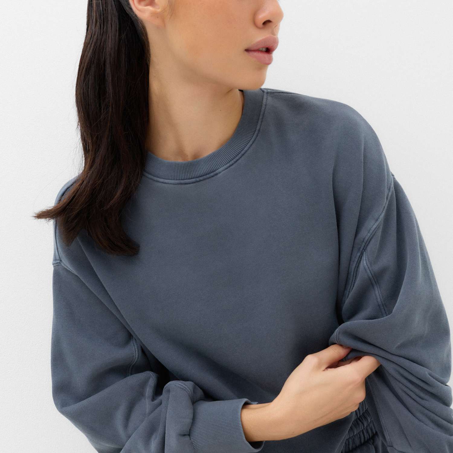 Goodmove Women's Cotton Rich Garment Dye Boxy Sweatshirt - Large - Nightshade