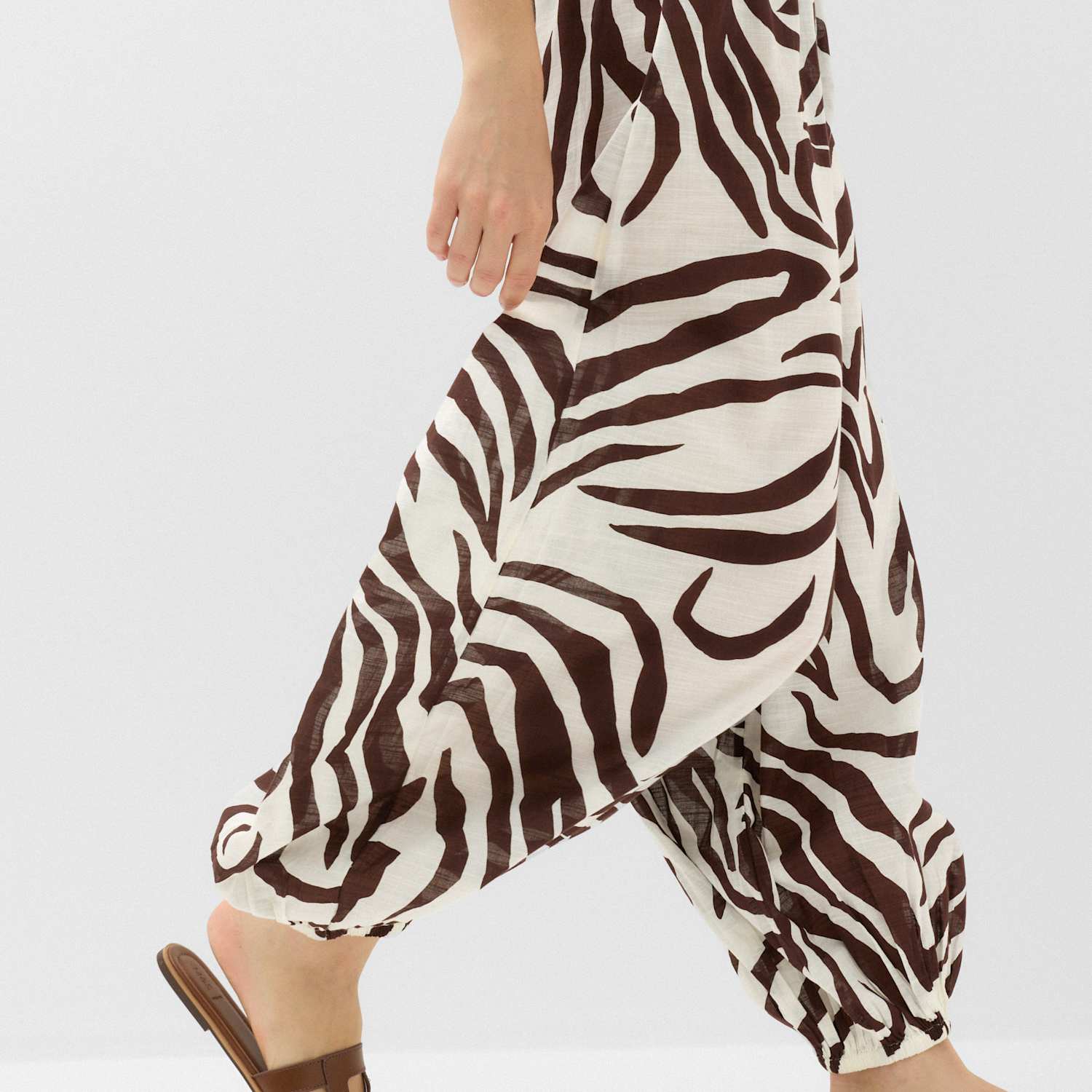 M&S Women's Pure Cotton Animal Print High Waisted Parachute Trousers - 18 - Ivory Mix