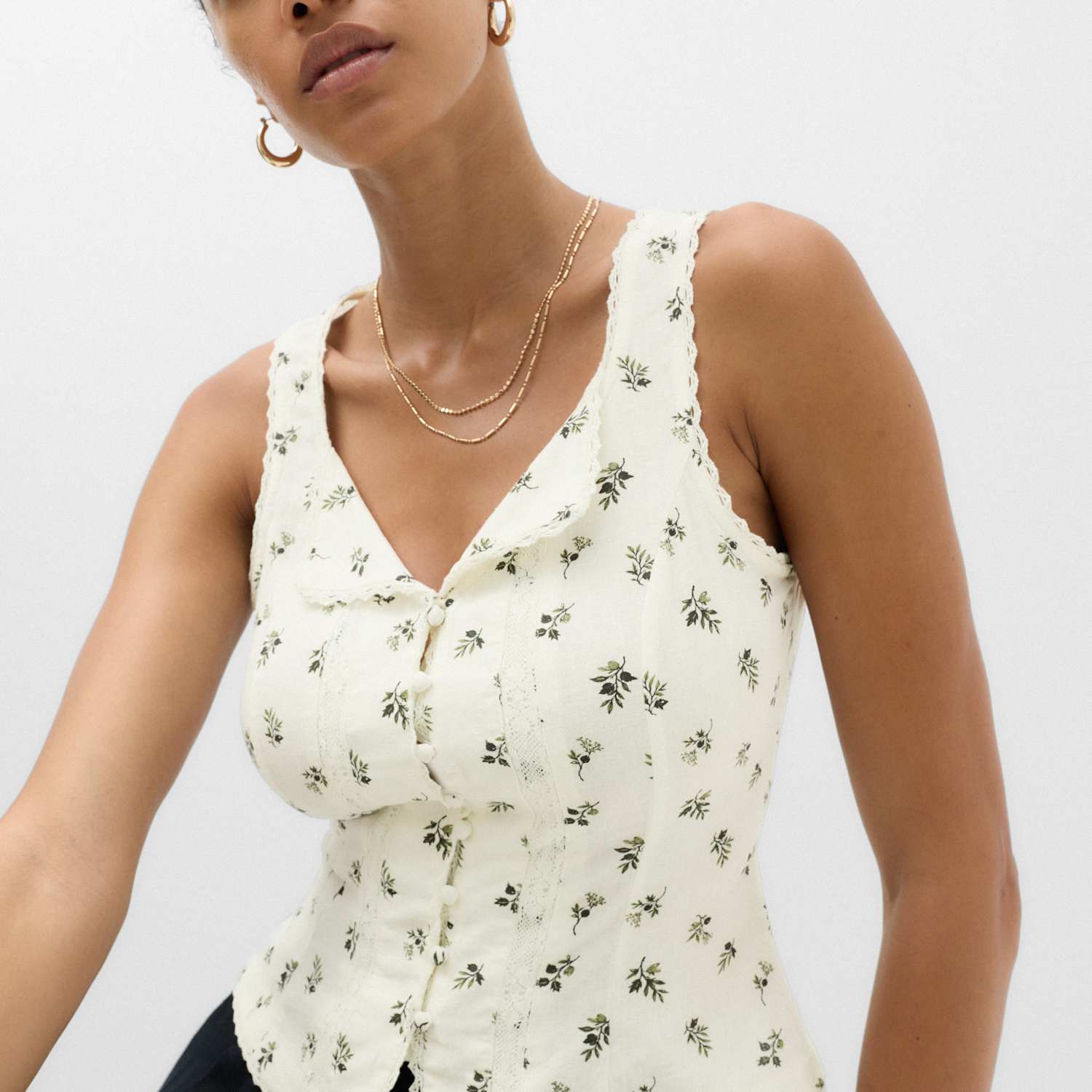 M&S Women's Linen Rich Floral Lace Insert Top - 20 - Ivory Mix