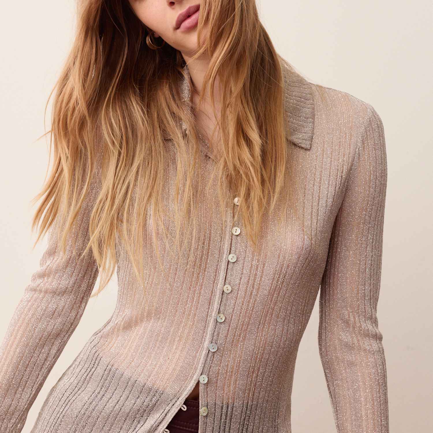 Per Una Women's Shimmer Knitted Long Sleeve Shirt - 22 - Sandstone