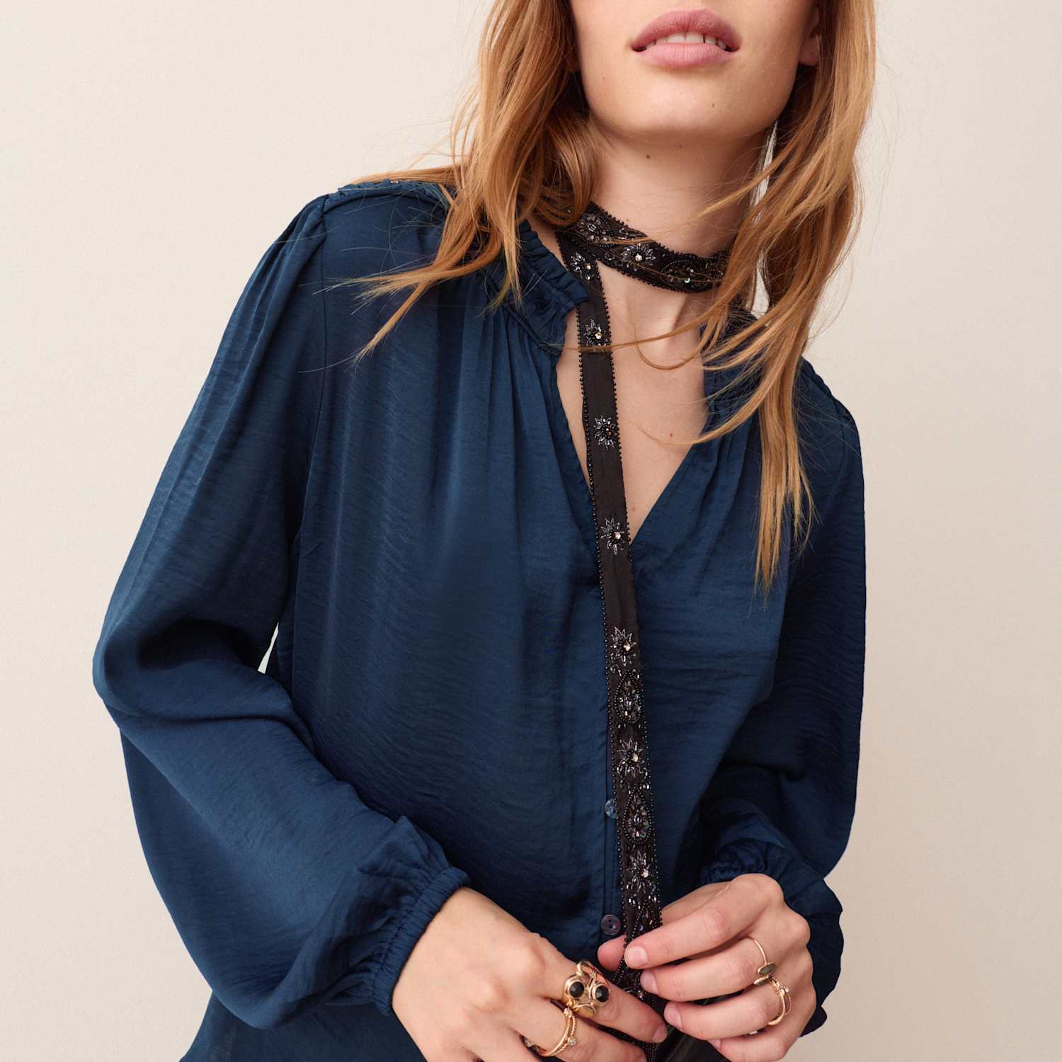 Per Una Women's Satin V Neck Blouse - 20 - Navy
