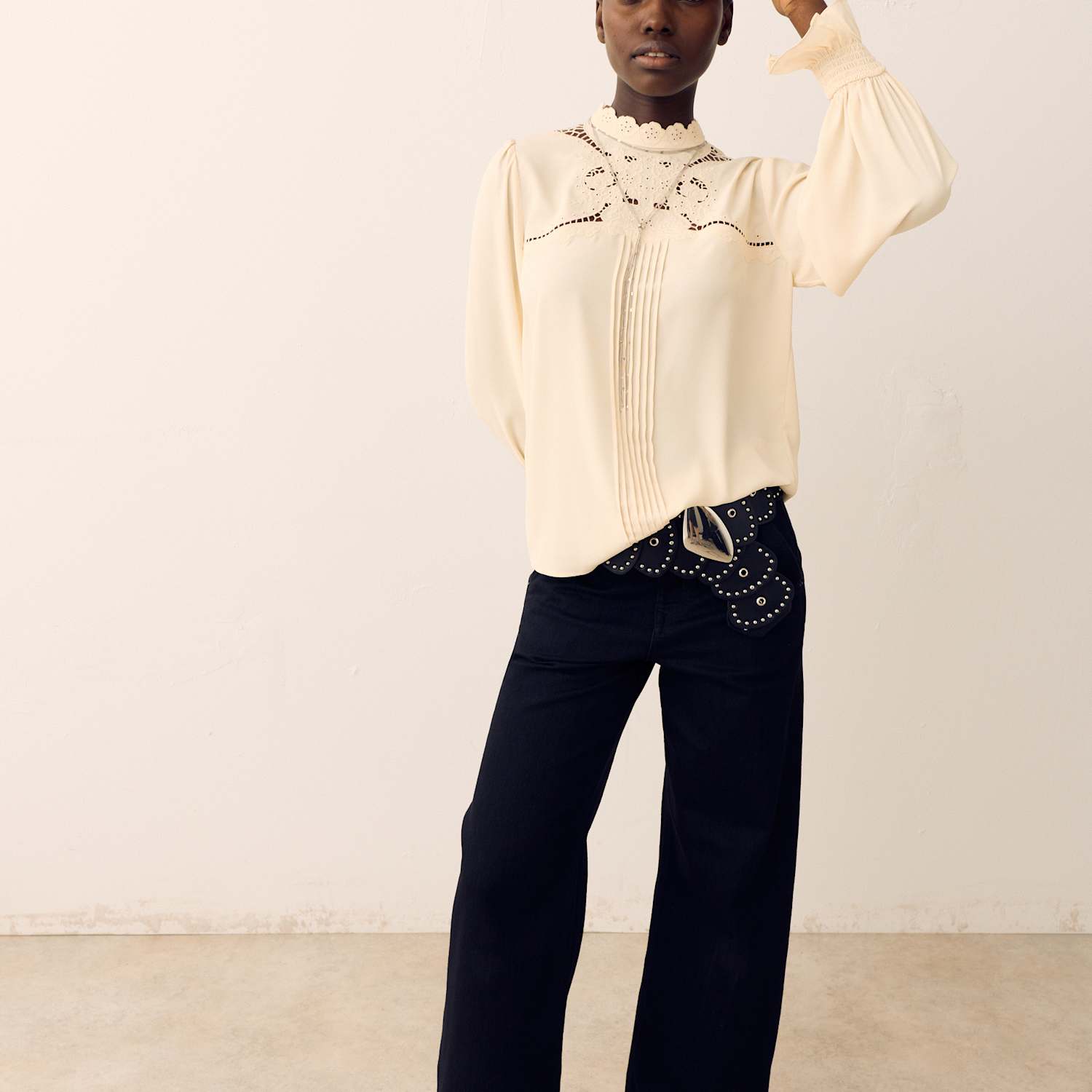 Per Una Women's Broderie High Neck Blouse - 14 - Ecru