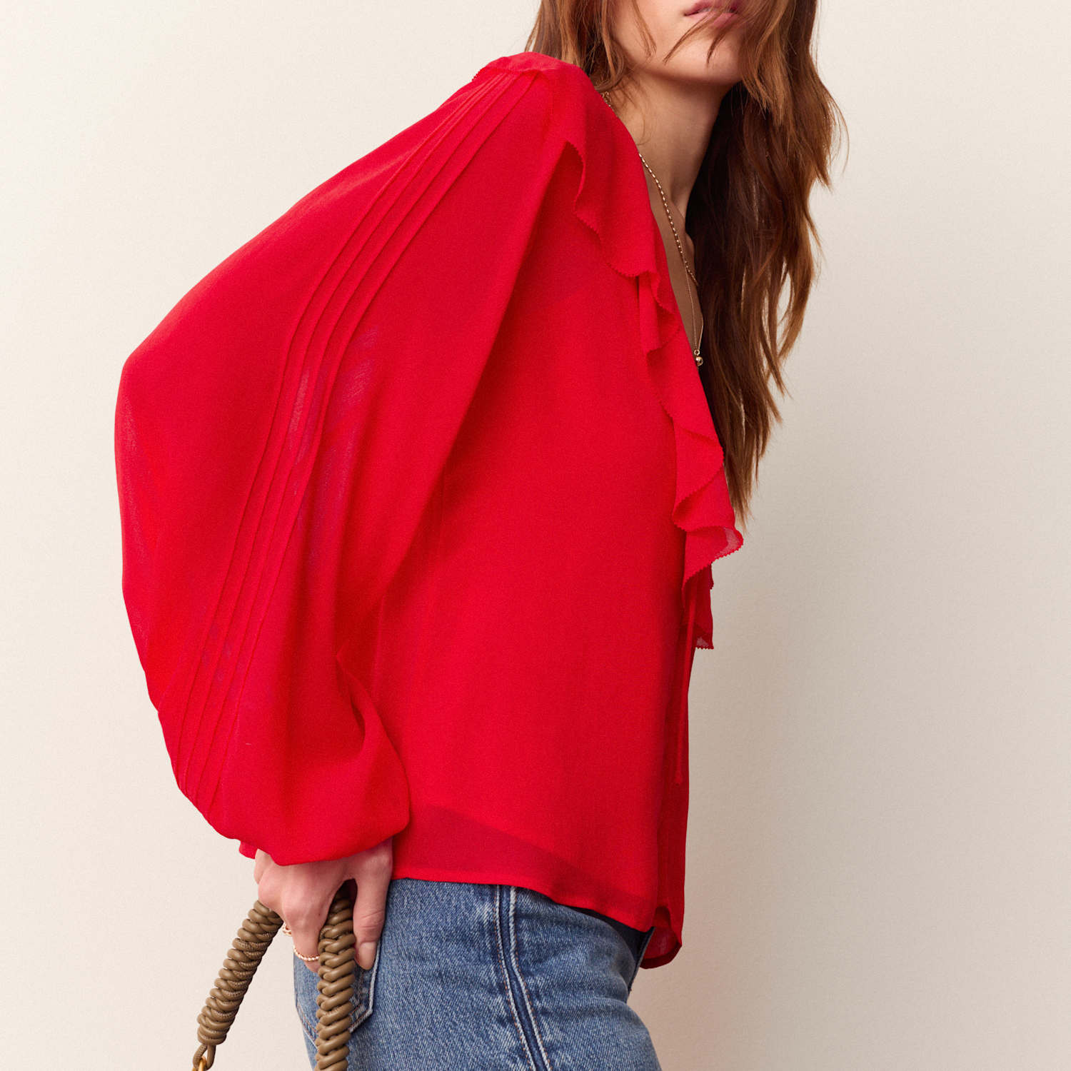 Per Una Women's Ruffle Tie Front V Neck Blouse - 20 - Cherry Red
