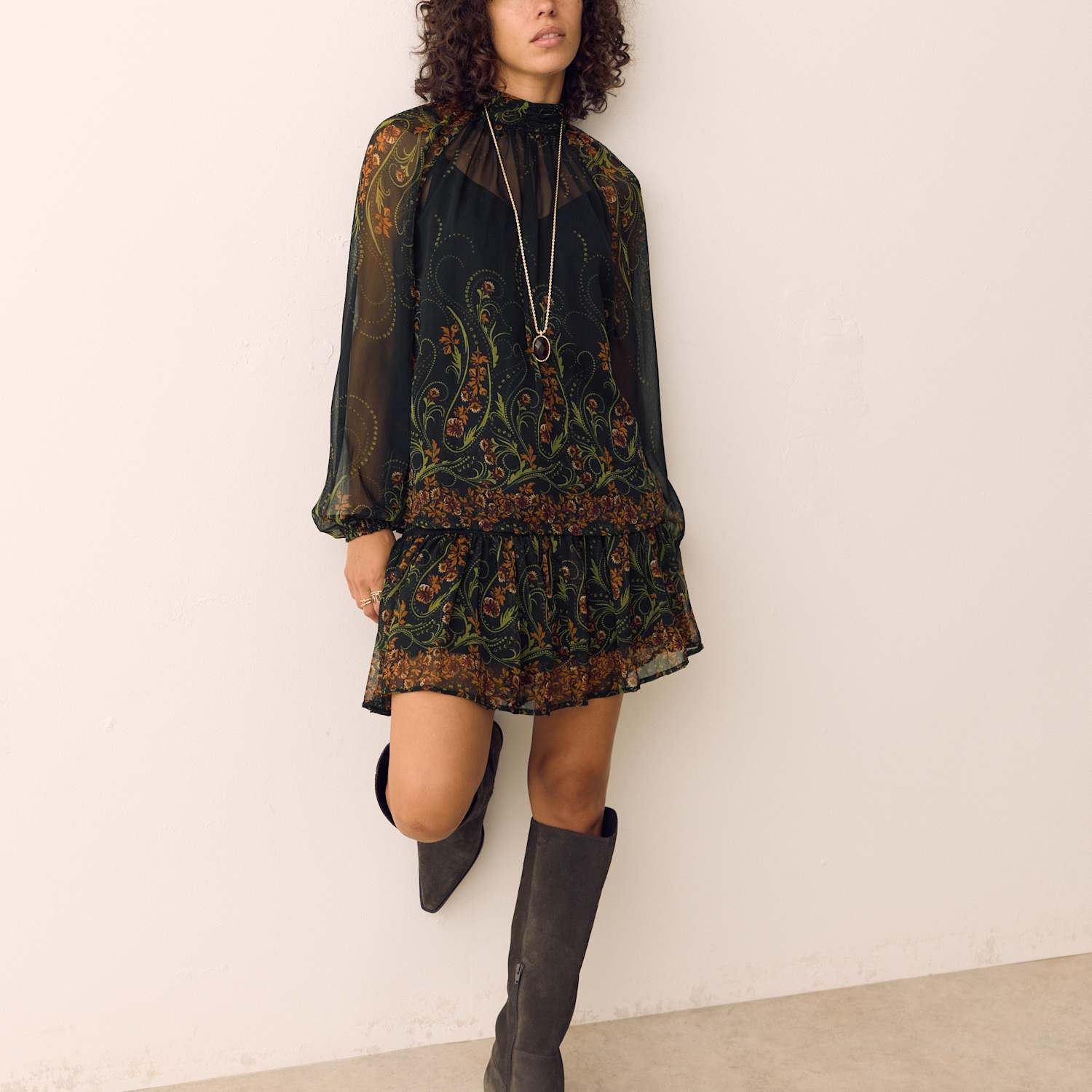 Per Una Women's Chiffon Floral High Neck Blouse - 20 - Black Mix