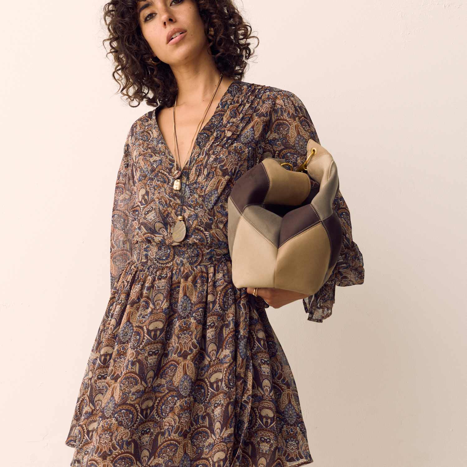 Per Una Women's Paisley Floral V Neck Wrap Mini Dress - 6 - Brown Mix
