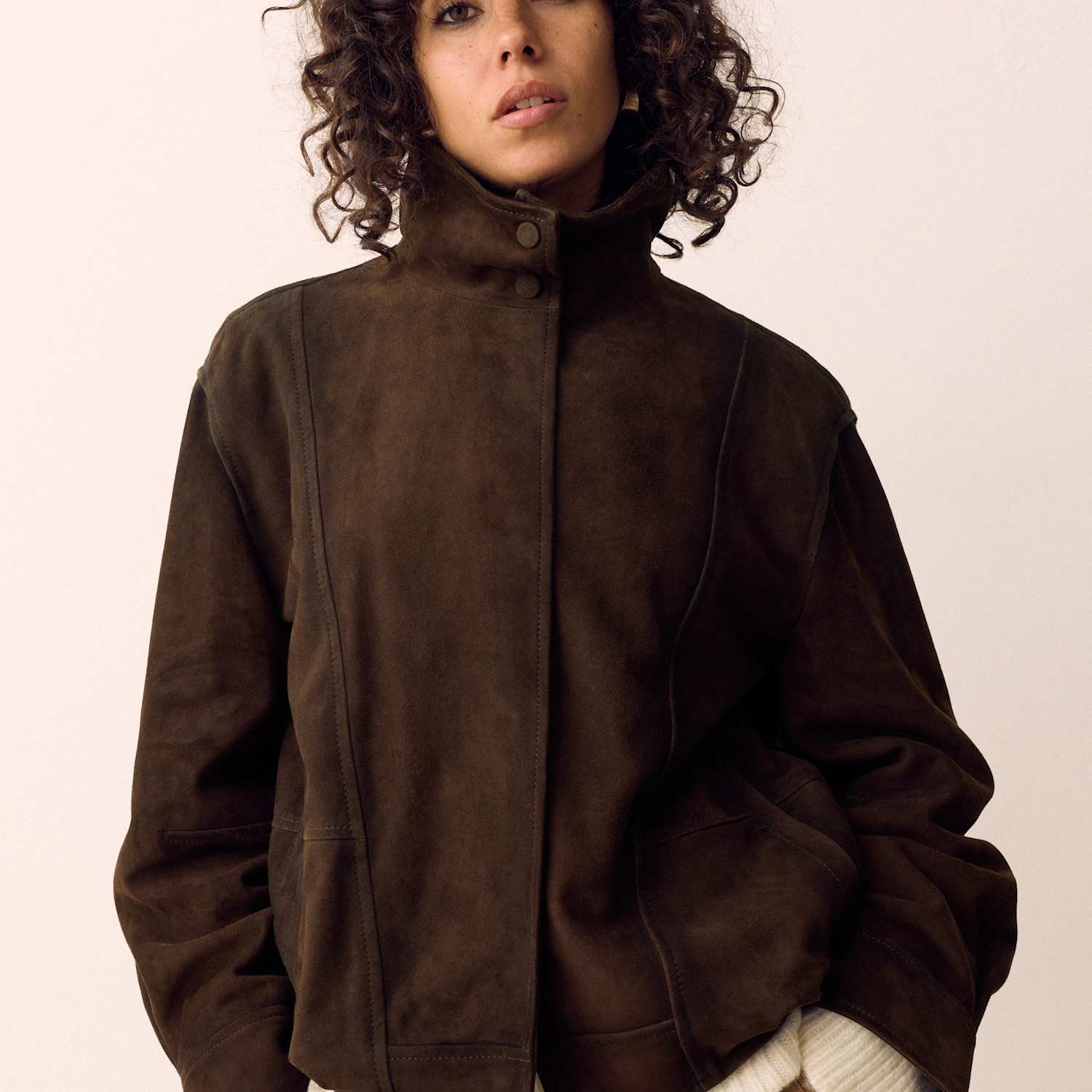Per Una Women's Suede Funnel Neck Short Jacket - 10 - Brown