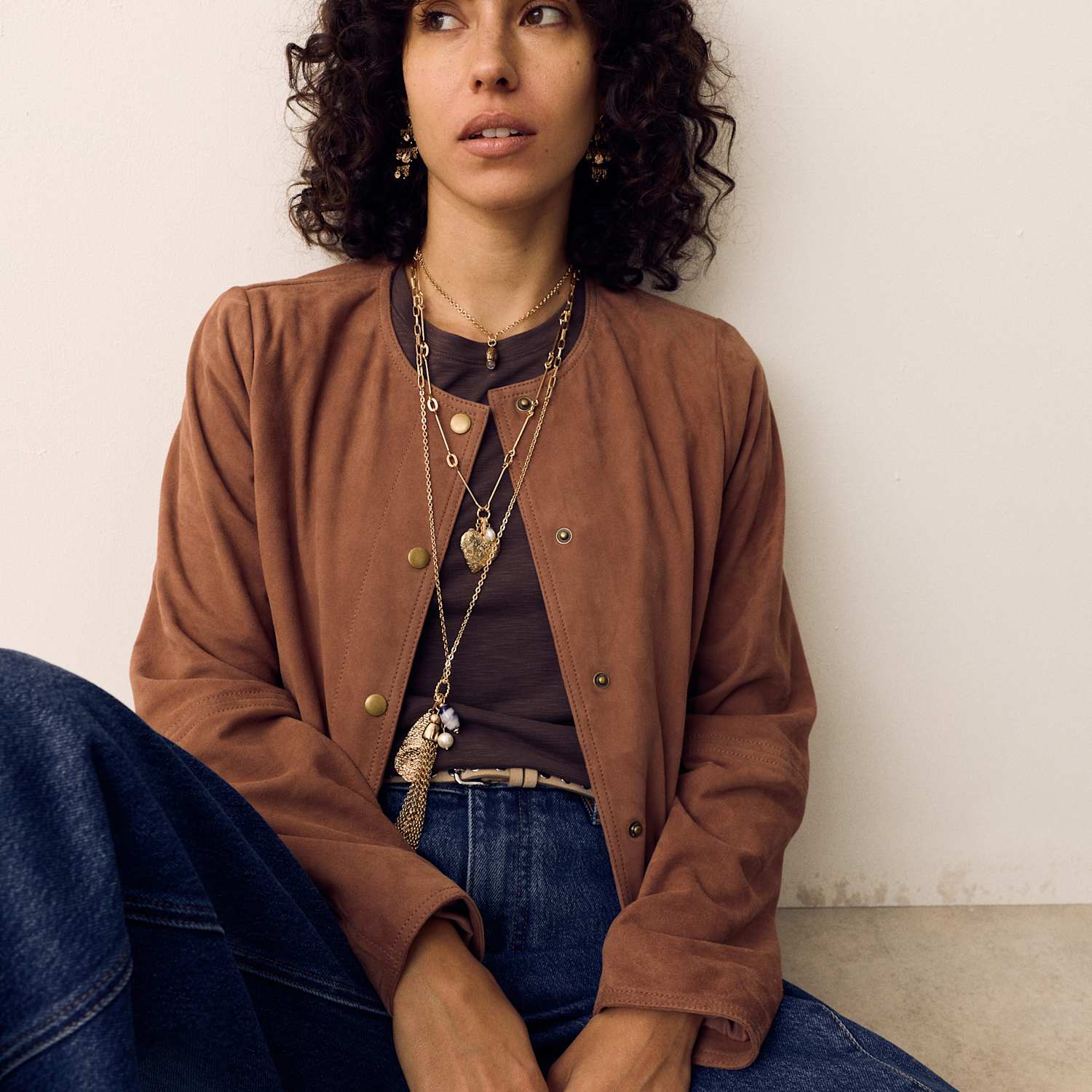 Per Una Women's Suede Collarless Cropped Jacket - 10 - Tan