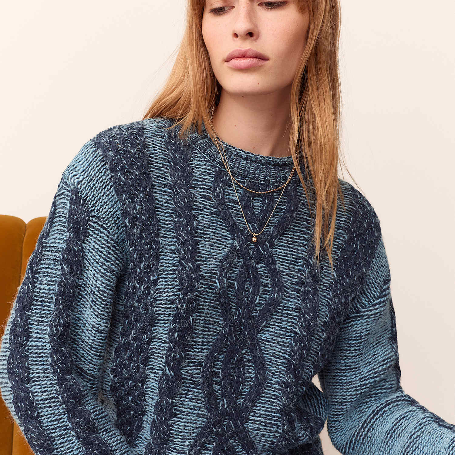 Per Una Women's Cable Knit Crew Neck Relaxed Jumper - Medium - Navy Mix