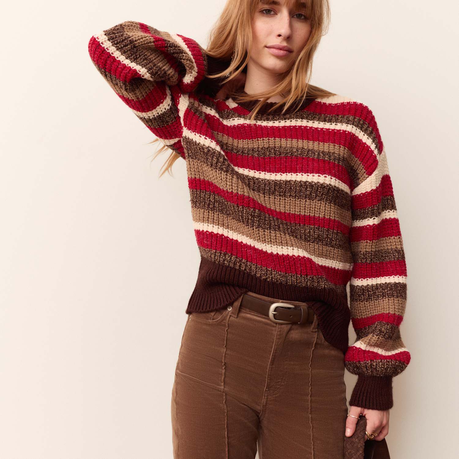 Per Una Women's Striped Knitted Jumper - Large - Red Mix