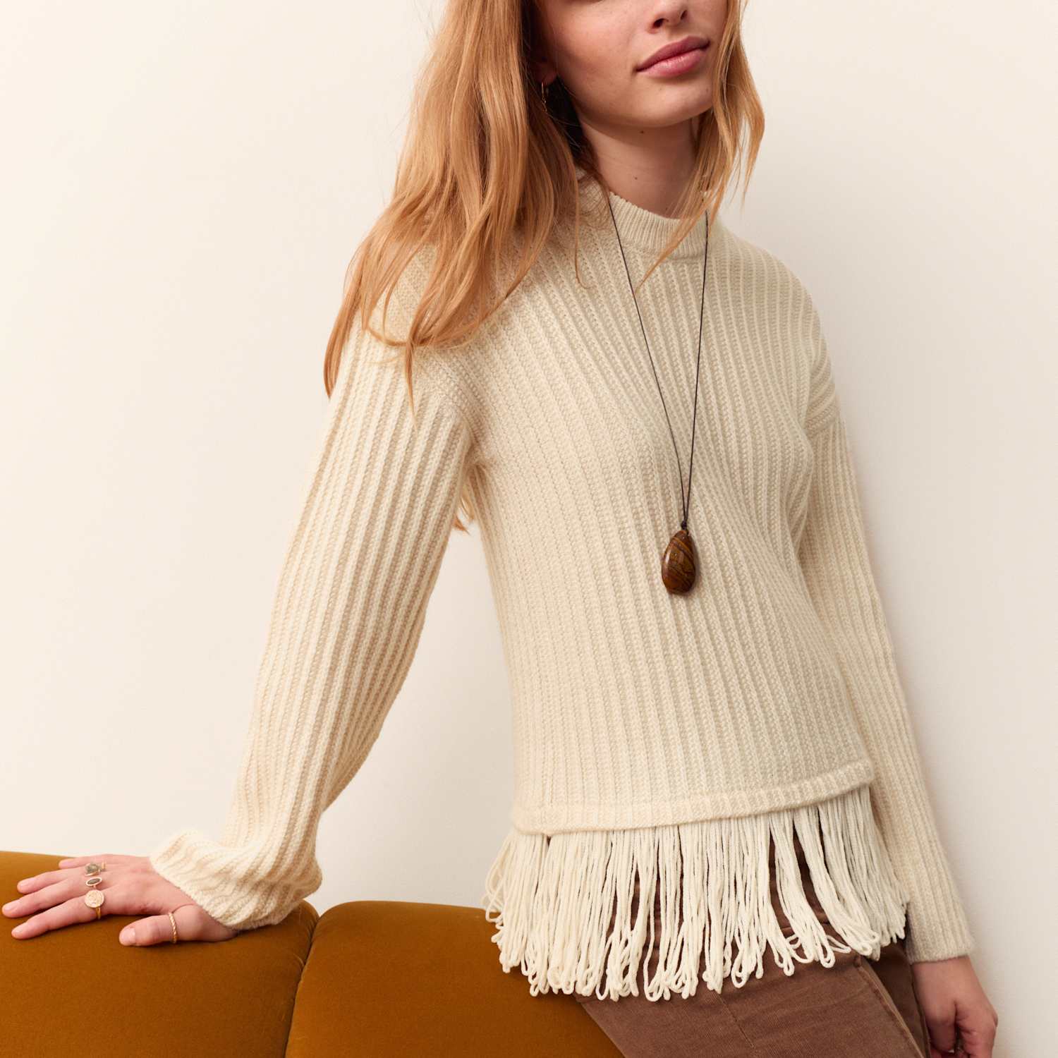 Per Una Women's Fringe Crew Neck Jumper - Small - Ecru