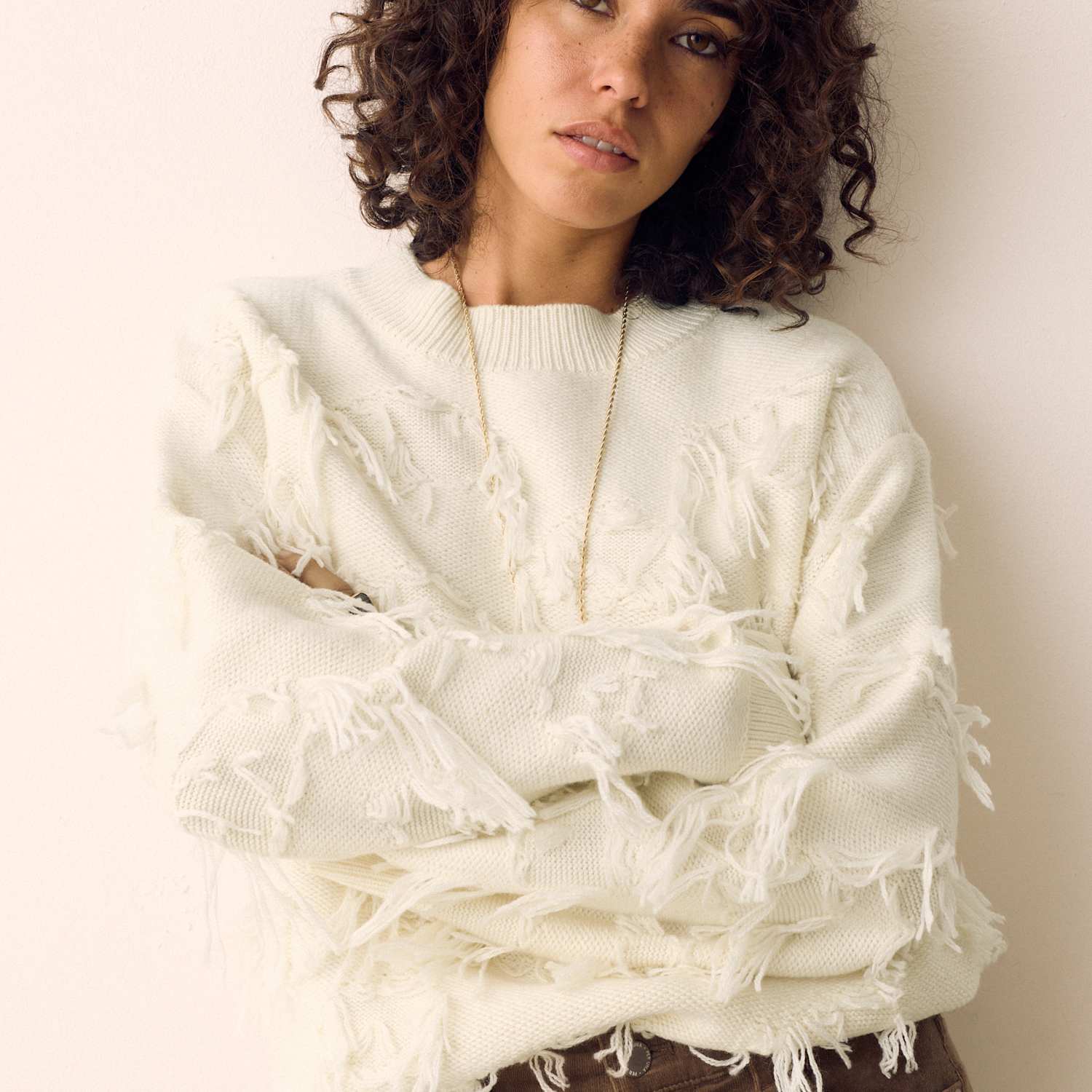 Per Una Women's Fringe Detail Relaxed Jumper - Small - Cream
