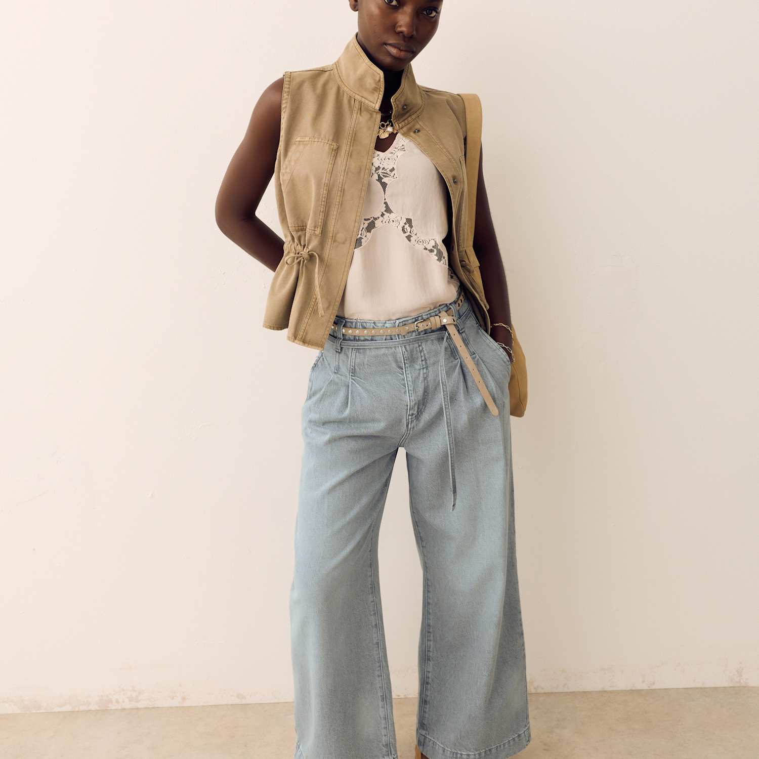 Per Una Women's High Waisted Belted Slouchy Wide Leg Jeans - 12 - Grey