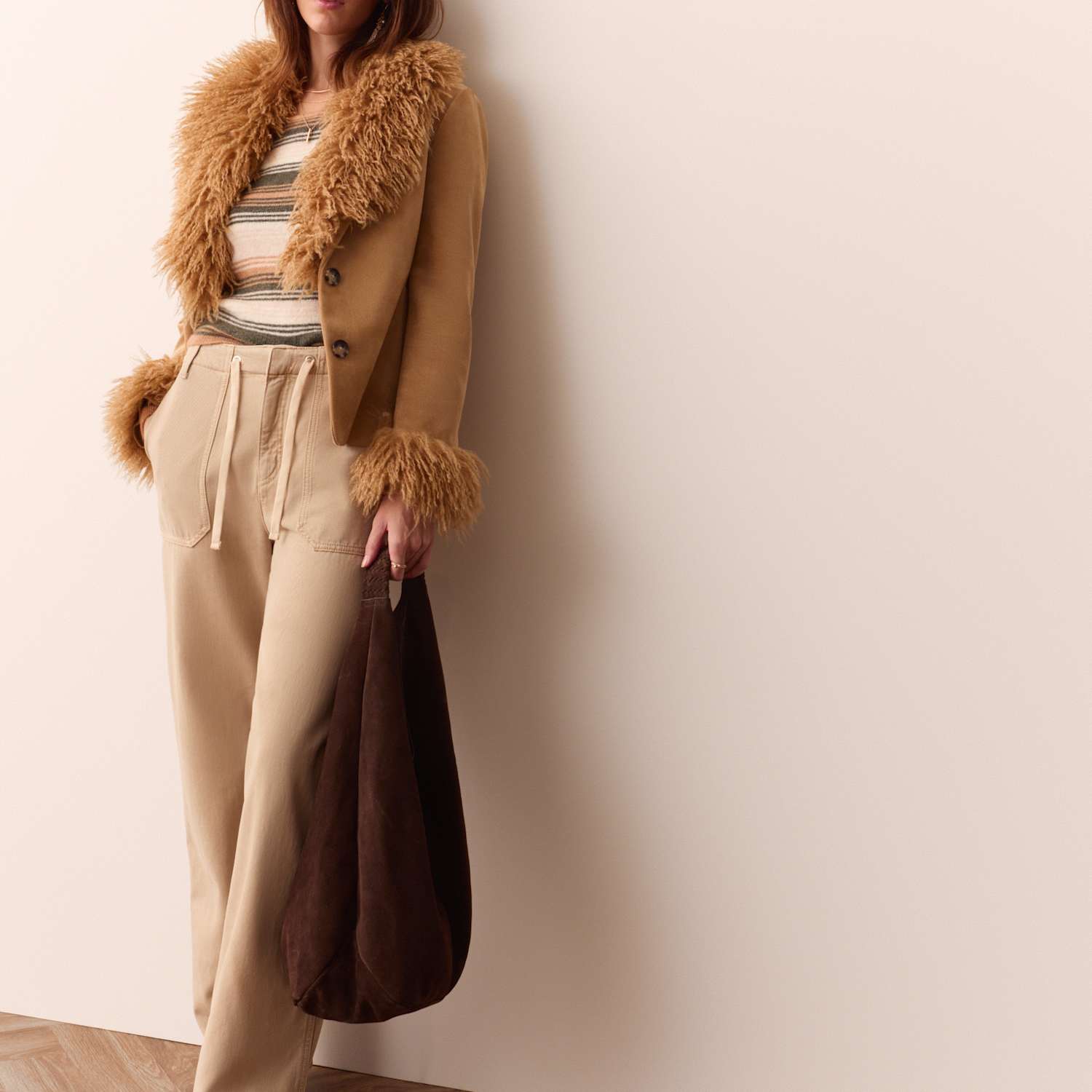 Per Una Women's Lyocell Rich Drawstring Straight Leg Trousers - 14 - Sand