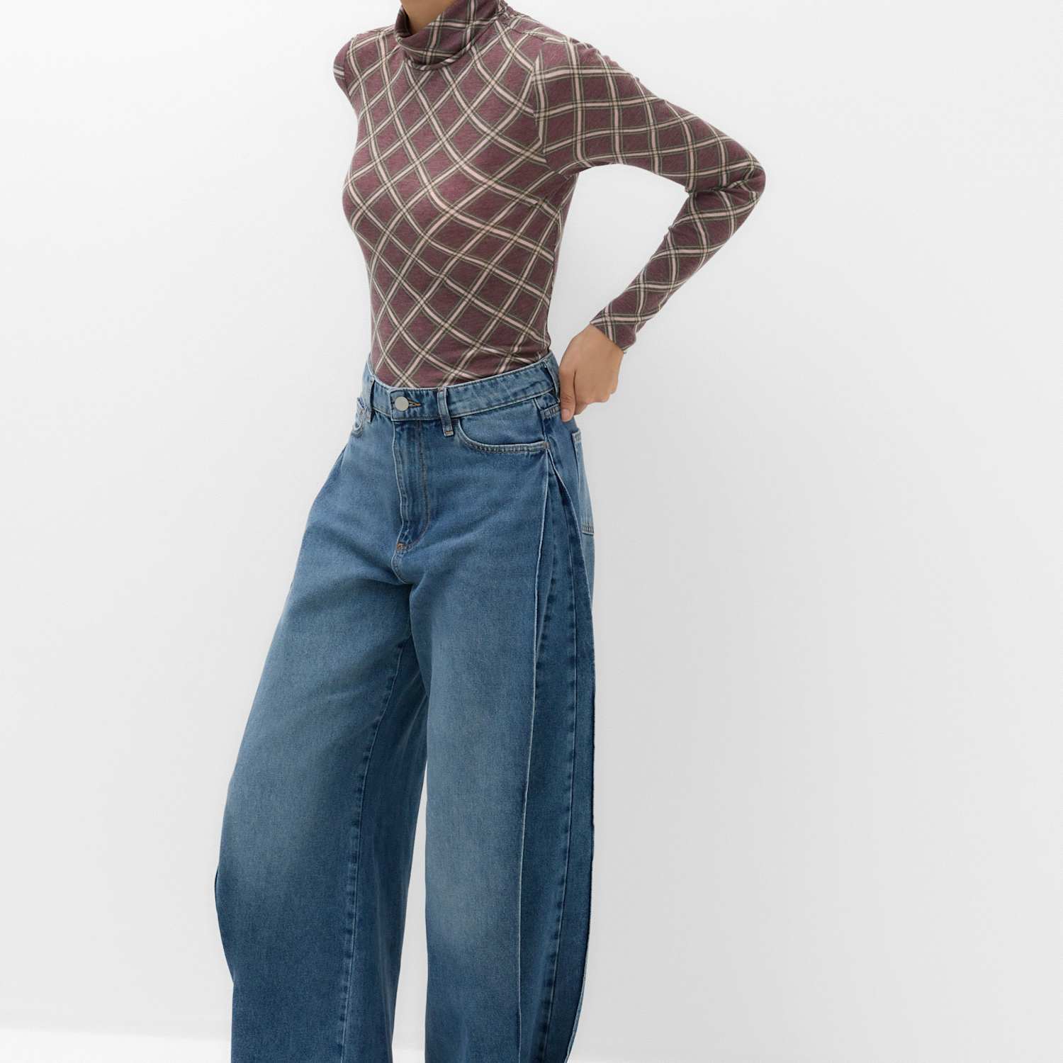 M&S Women's Mid Rise Side Pleat Wide Leg Jeans - 12 - Medium Indigo
