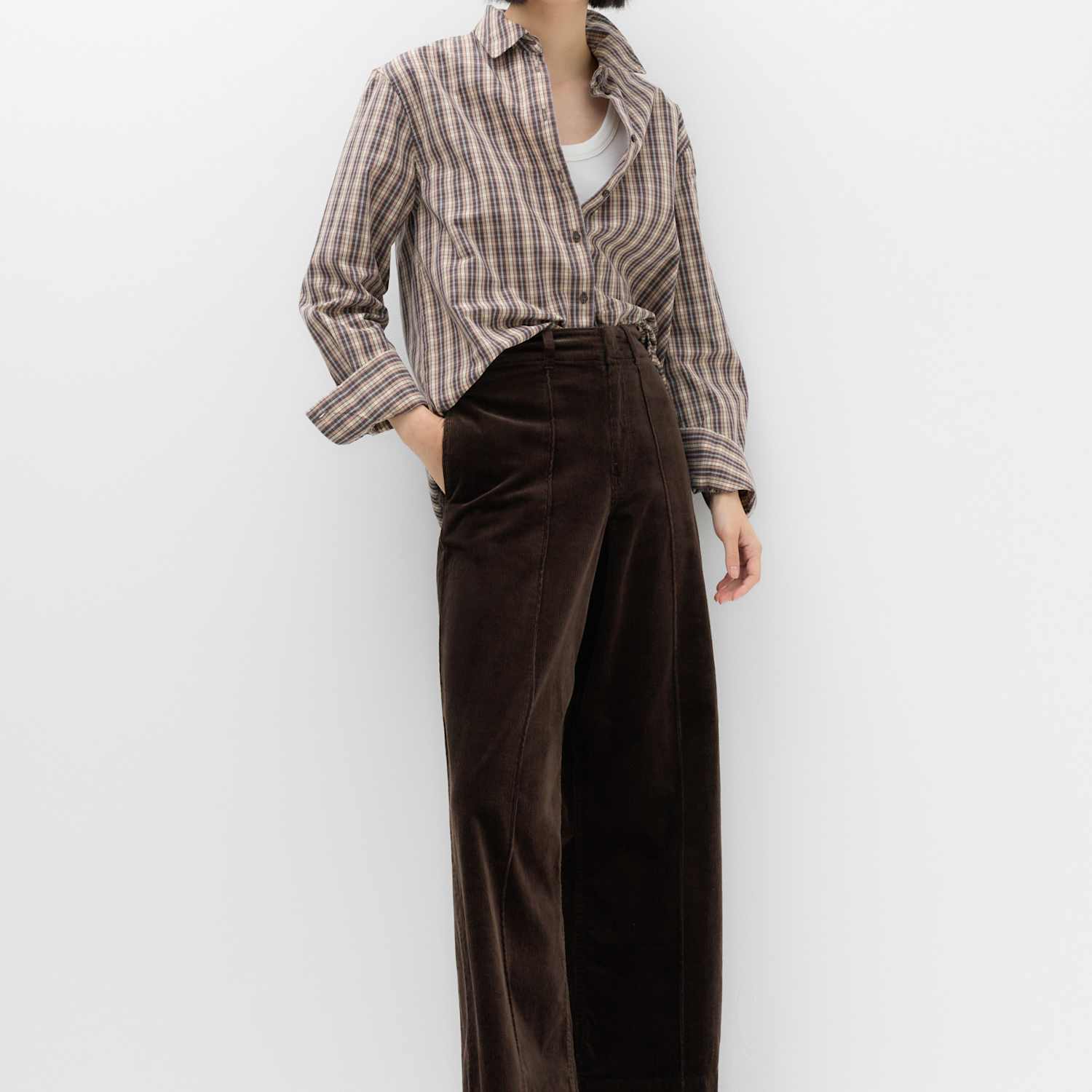 M&S Women's Cord Pintuck Wide Leg Trousers - 6 - Chocolate
