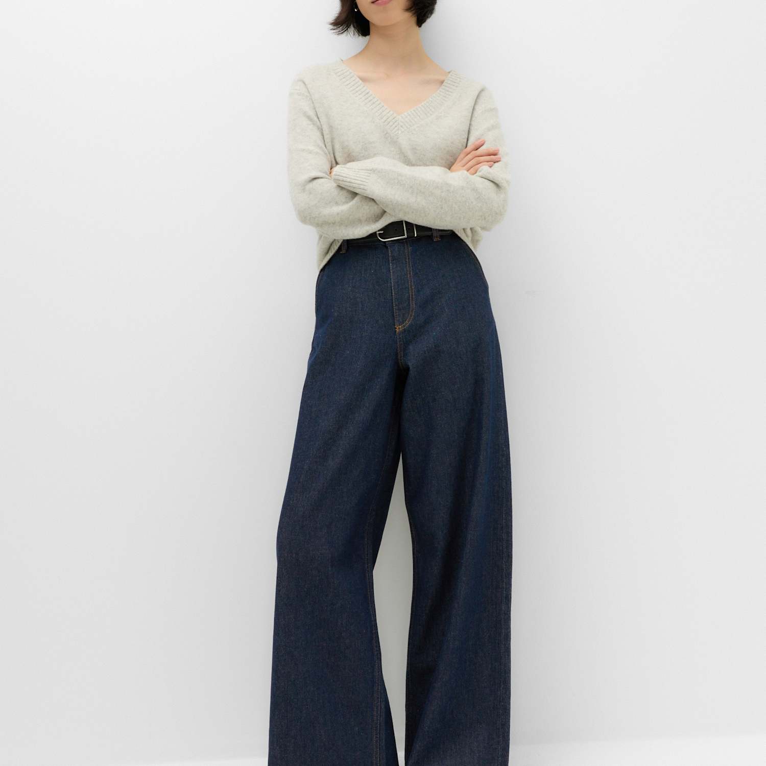 M&S Women's High Waisted Smart Wide Leg Jeans - 8 - Indigo Mix