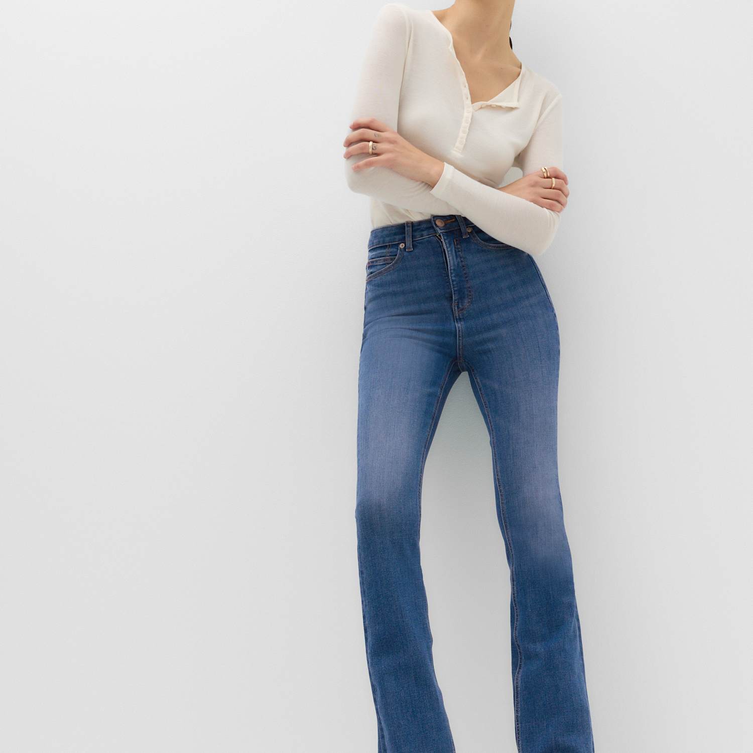 M&S Women's Magic Shaping High Waisted Slim Flare Jeans - 12 - Medium Indigo