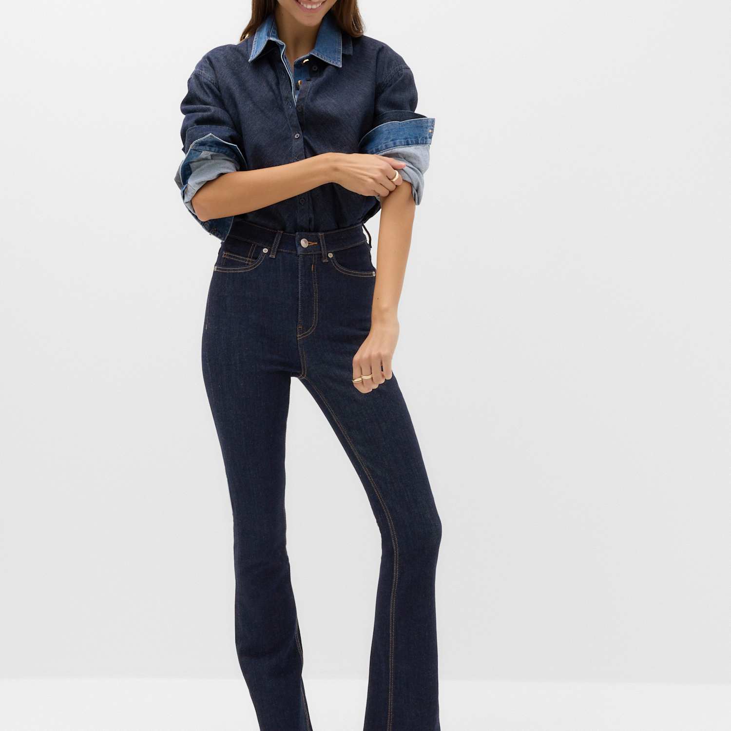 M&S Women's Magic Shaping High Waisted Slim Flare Jeans - 18 - Indigo Mix