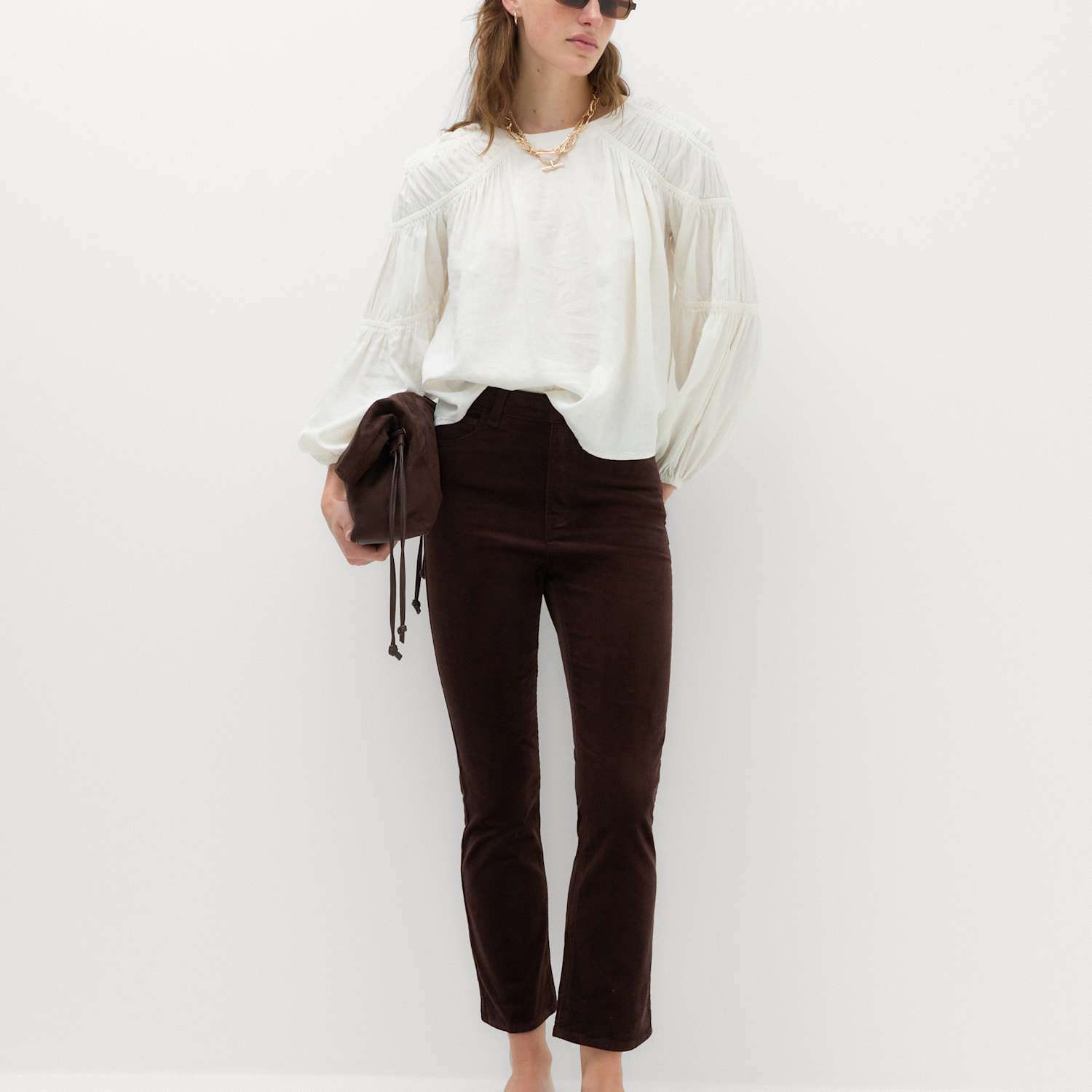 M&S Women's Cord Flare Cropped Trousers - 22 - Bitter Chocolate