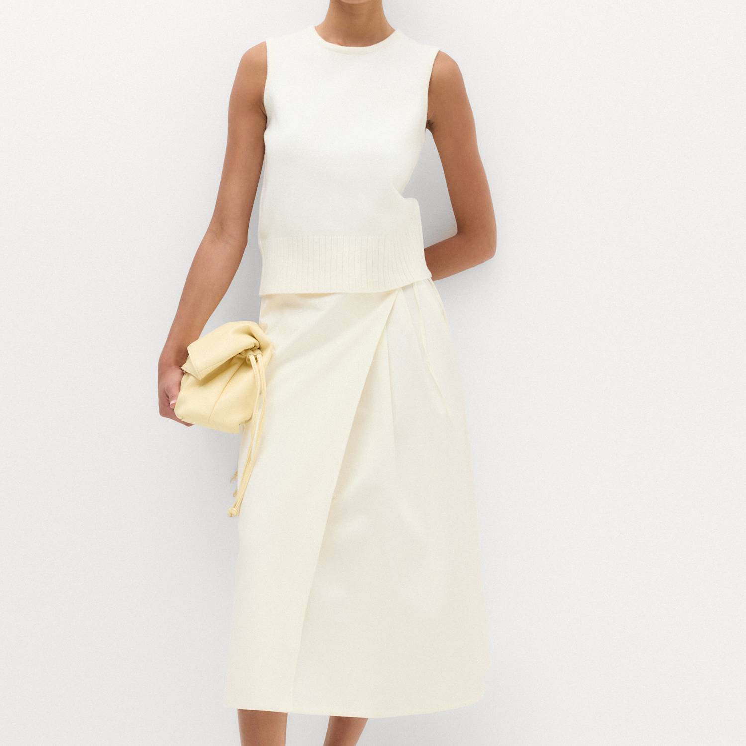 M&S Women's Pure Cotton Wrap Tie Side Midi Skirt - 24 - Ivory