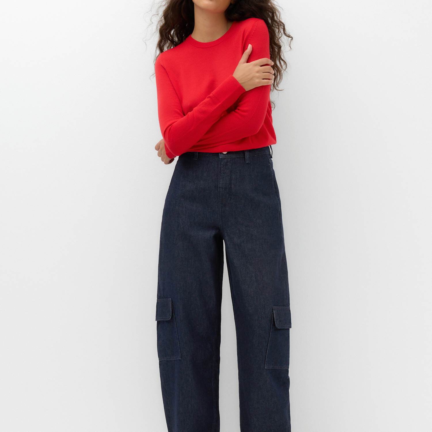 M&S Women's Utility Mid Rise Barrel Jeans with Lyocell - 12 - Indigo Mix