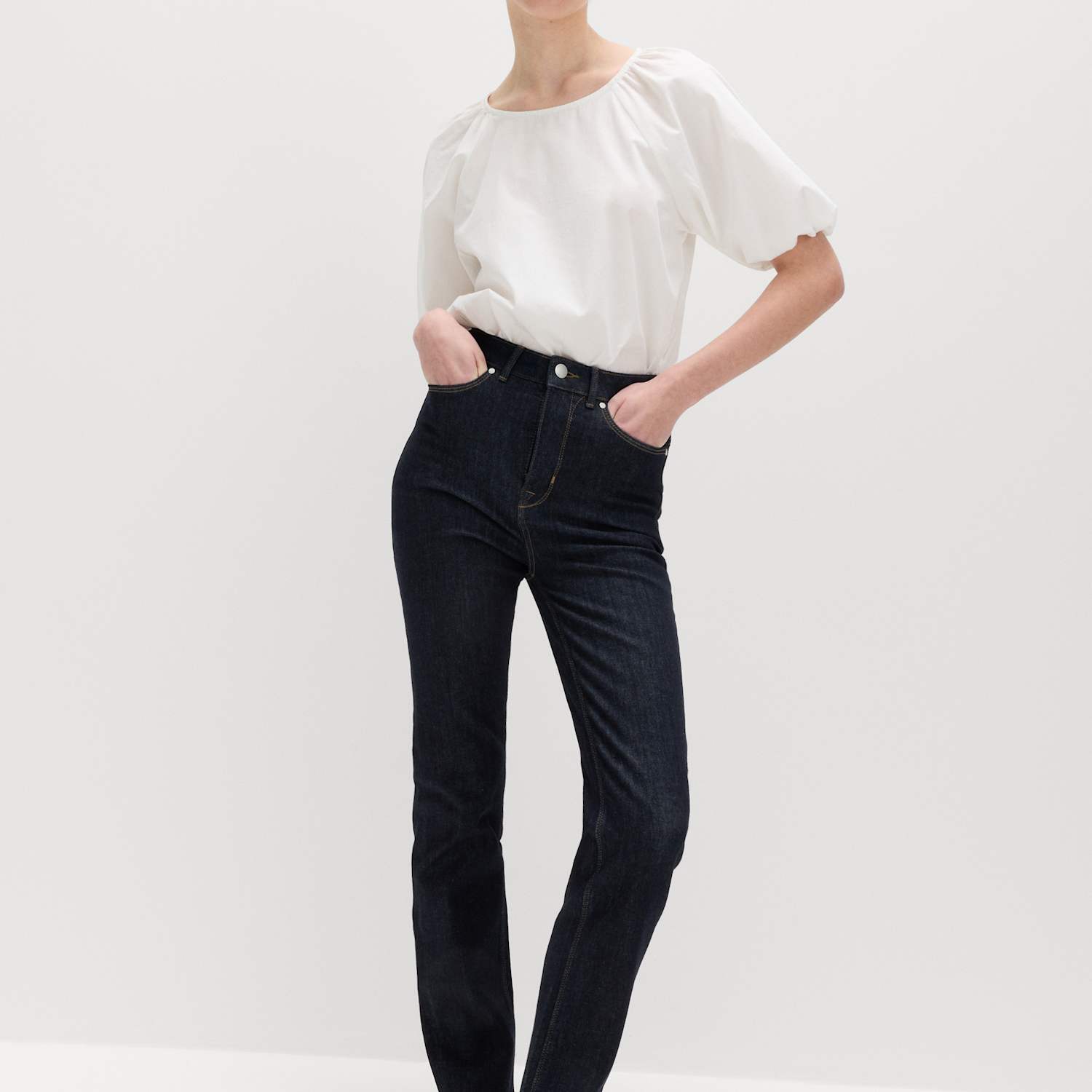 M&S Women's Magic Shaping High Waisted Straight Leg Jeans - 6 - Indigo Mix