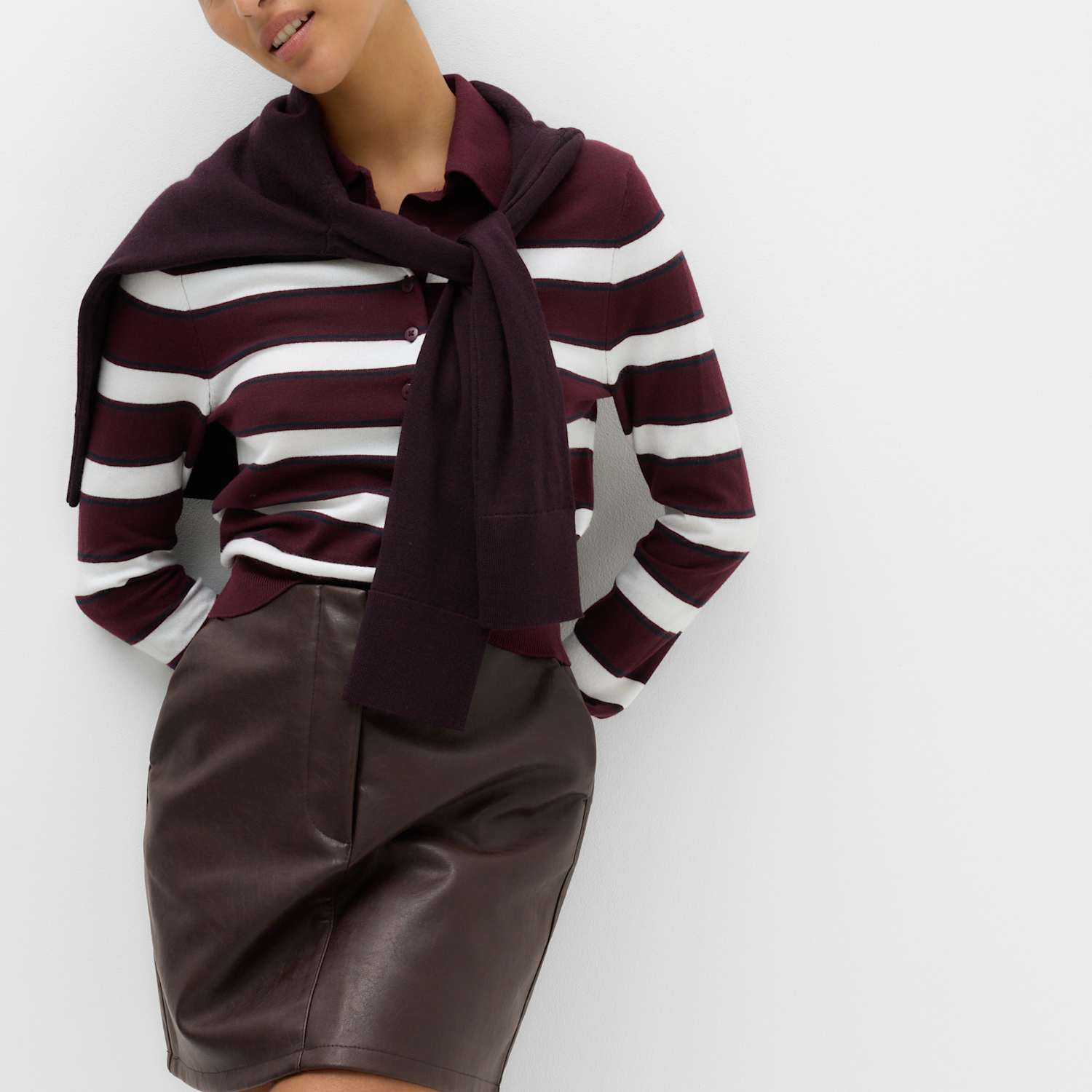 M&S Women's Faux Leather Mini Skirt - 18 - Burgundy