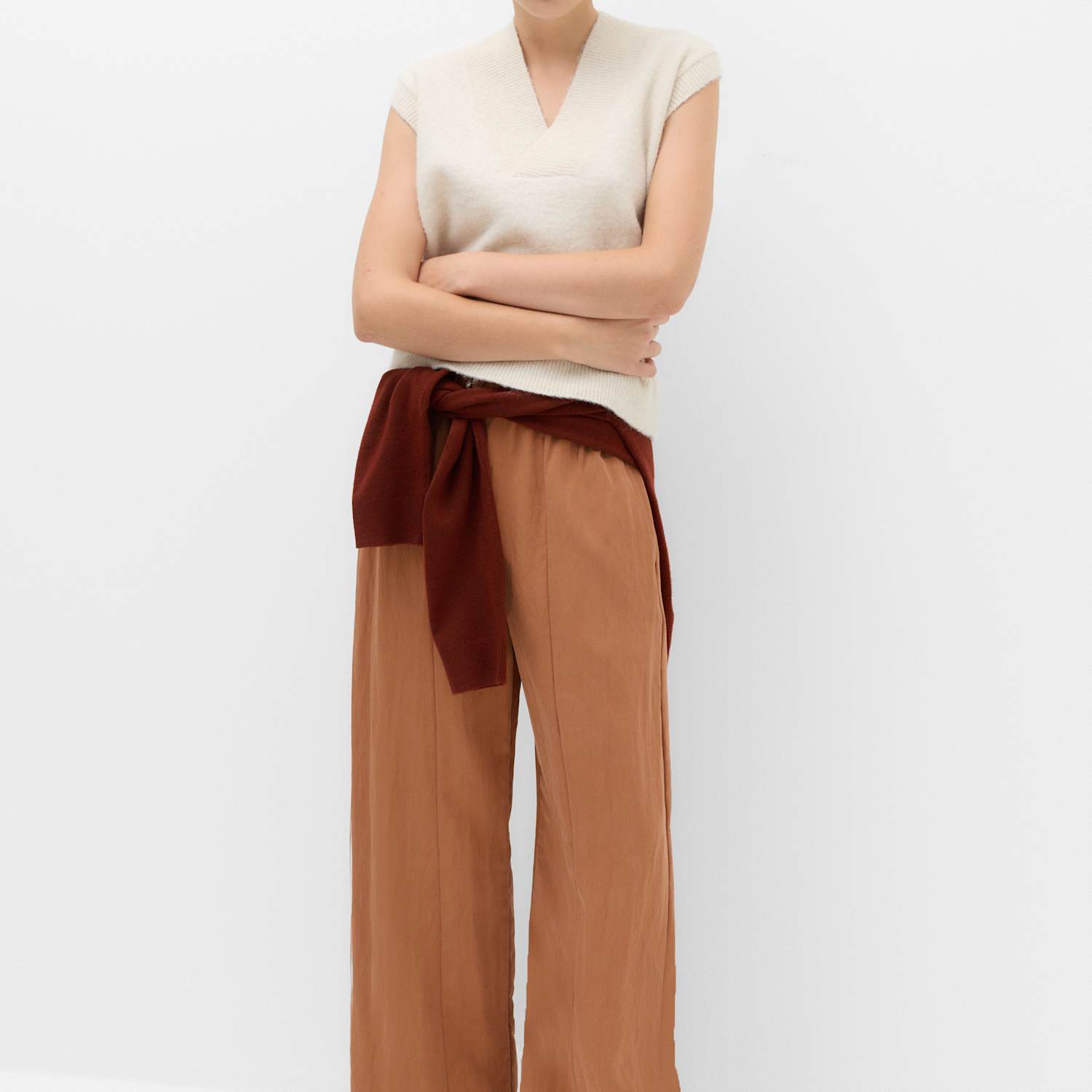 M&S Women's Lyocell Rich Elasticated Waist Wide Leg Trousers - 20 - Rust