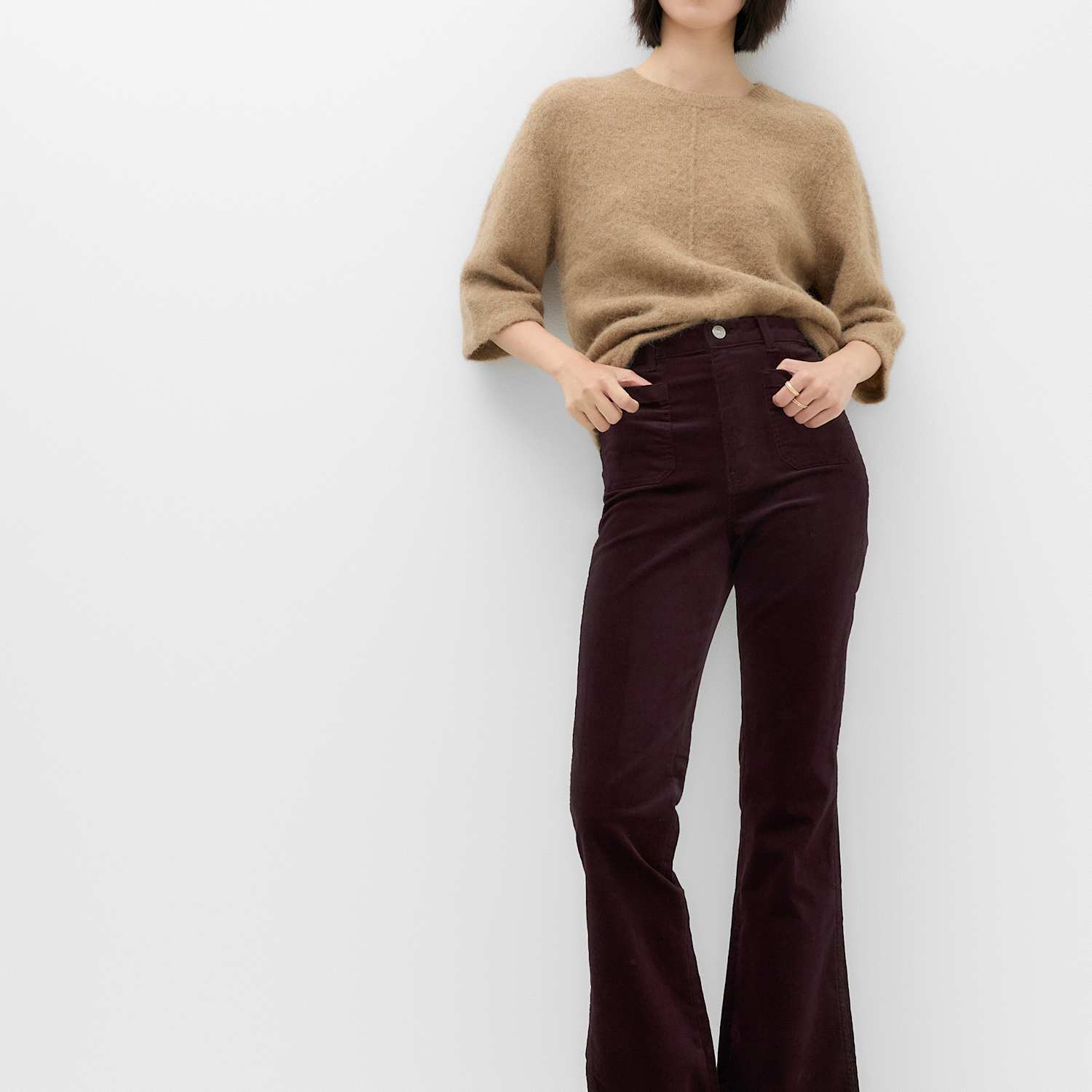 M&S Women's High Waisted Flared Corduroy Trousers - 20 - Dark Claret