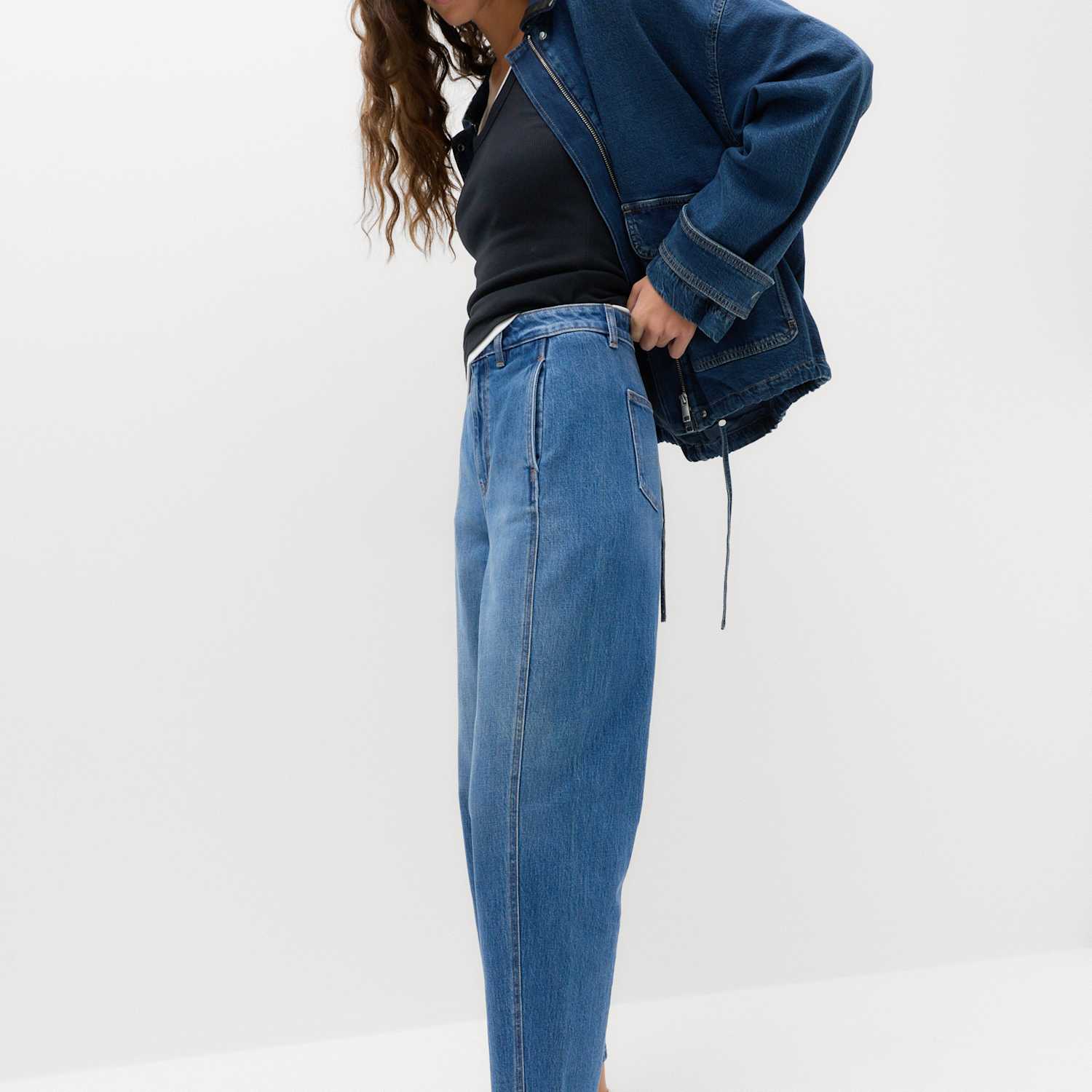 M&S Women's Cotton Rich High Waisted Carrot Leg Jeans - 14 - Medium Indigo