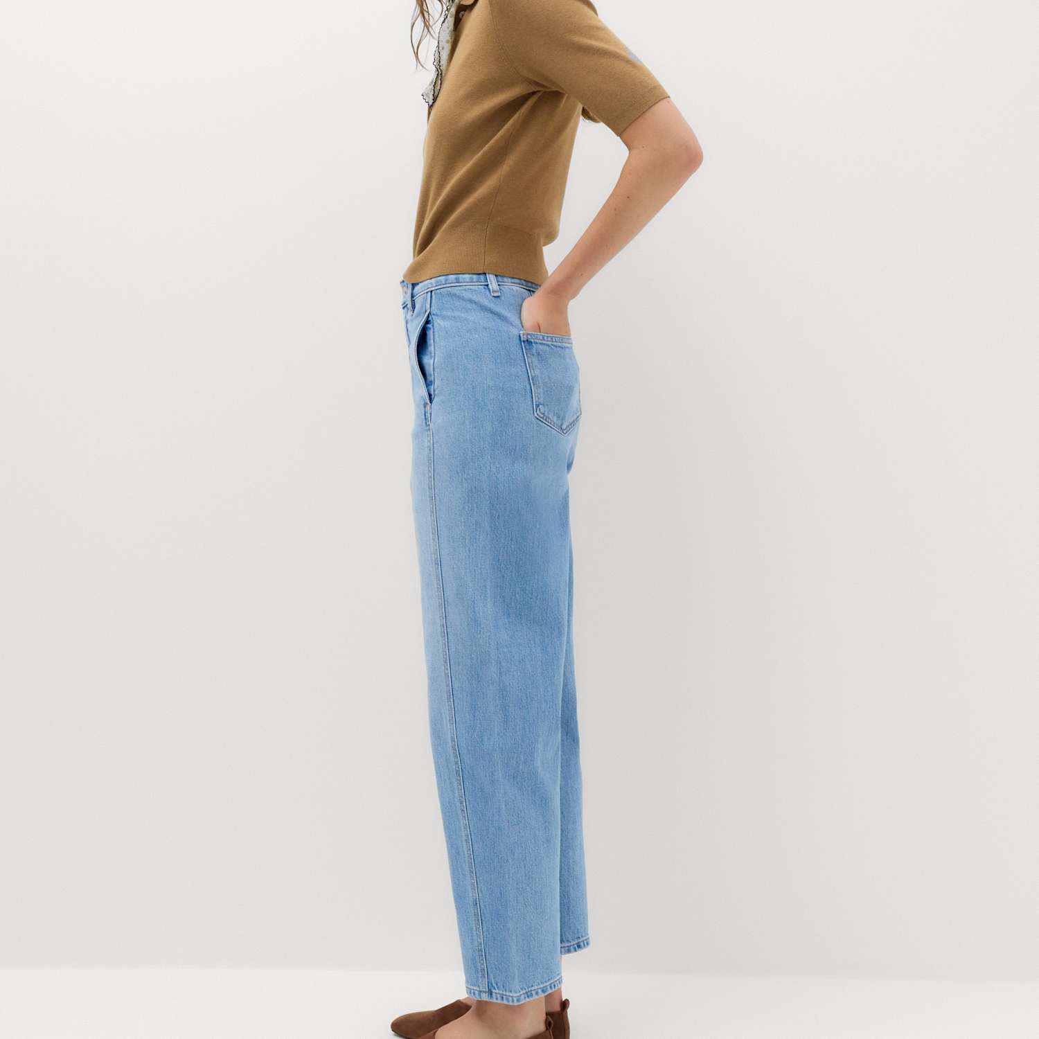 M&S Women's Cotton Rich High Waisted Carrot Leg Jeans - 14 - Light Indigo
