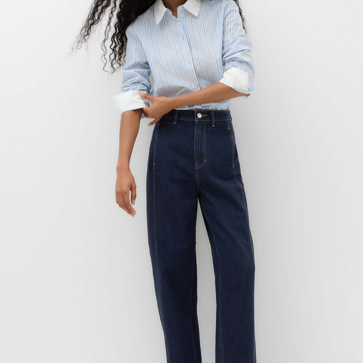 M&S Women's Cotton Rich High Waisted Carrot Leg Jeans - 10 - Indigo Mix