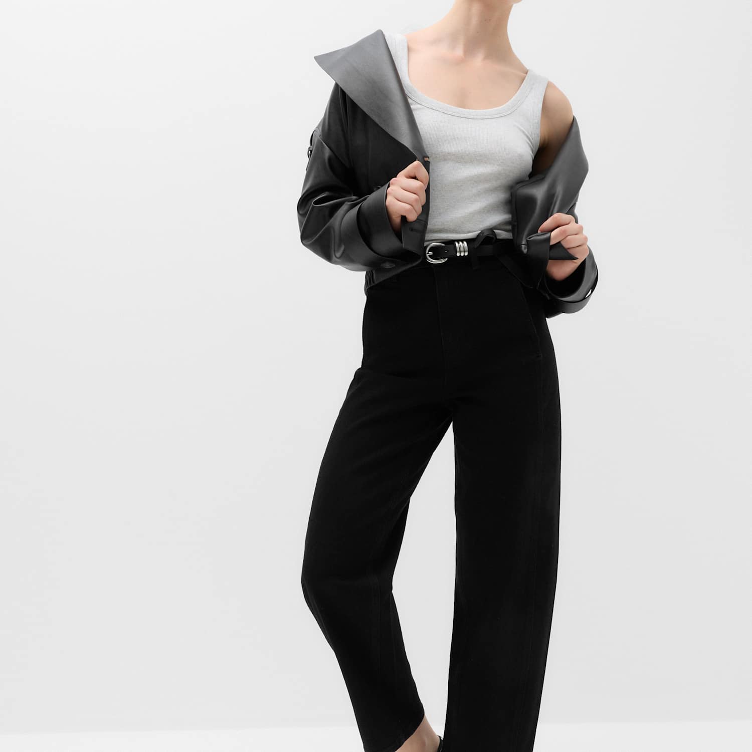 M&S Women's Cotton Rich High Waisted Carrot Leg Jeans - 10 - Black