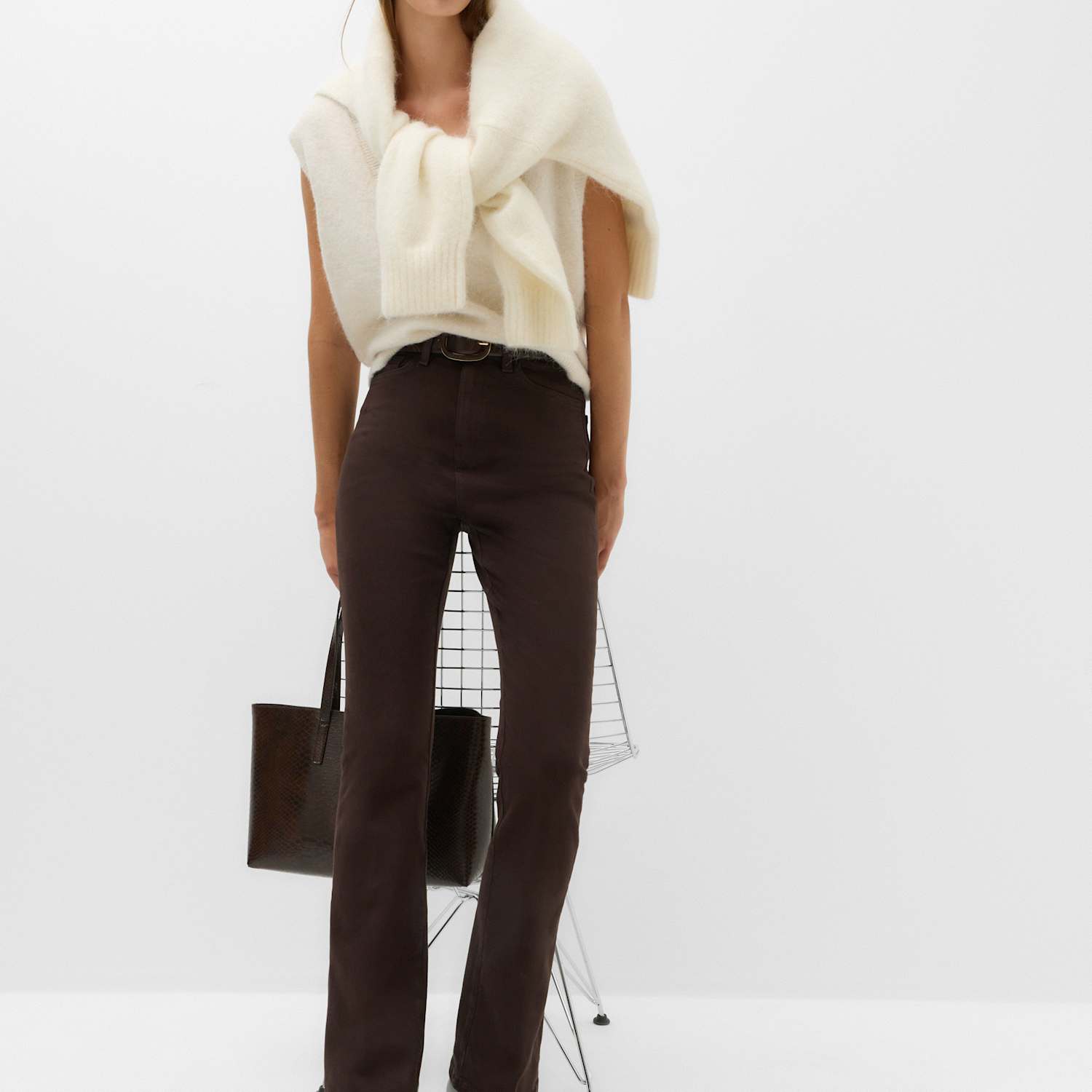 M&S Women's Cotton Rich Kick Flare Trousers - 20 - Chocolate