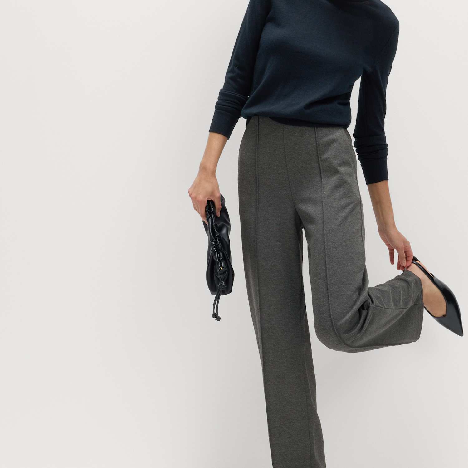 M&S Women's Jersey Twill Straight Leg Ankle Grazer Trousers - 18 - Charcoal