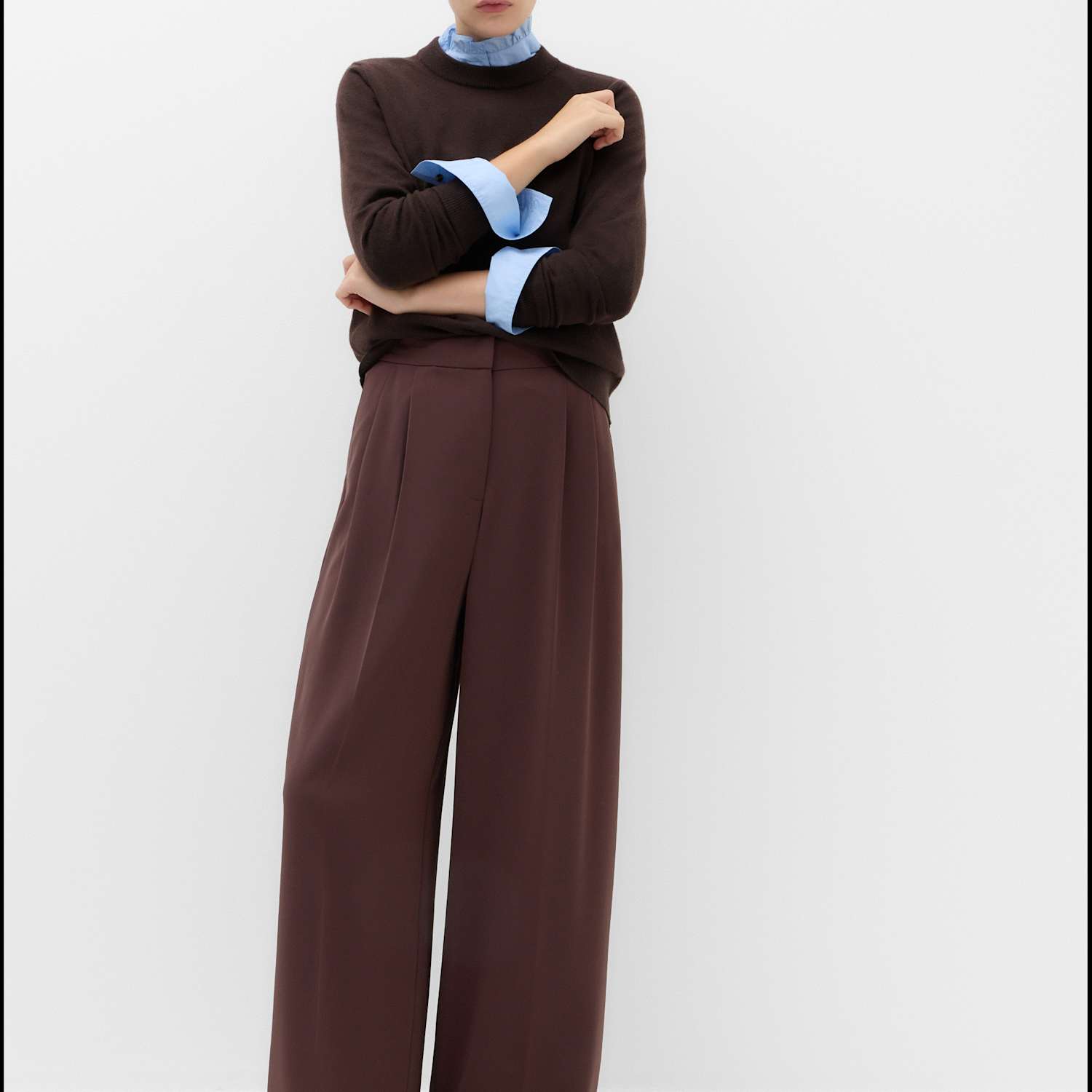 M&S Women's Pleated Wide Leg Trousers - 22 - Chocolate