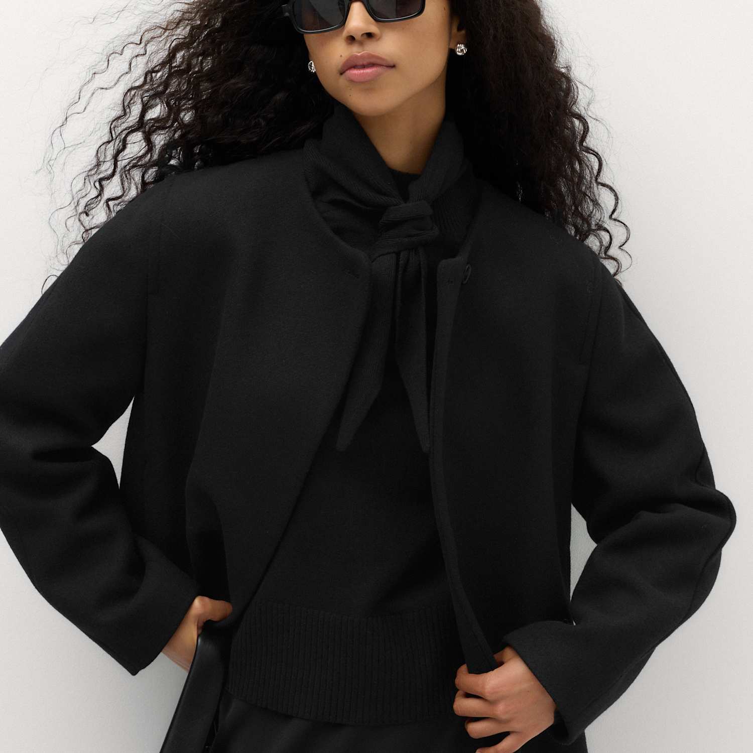 M&S Women's Collarless Short Button Through Jacket with Wool - 12 - Black