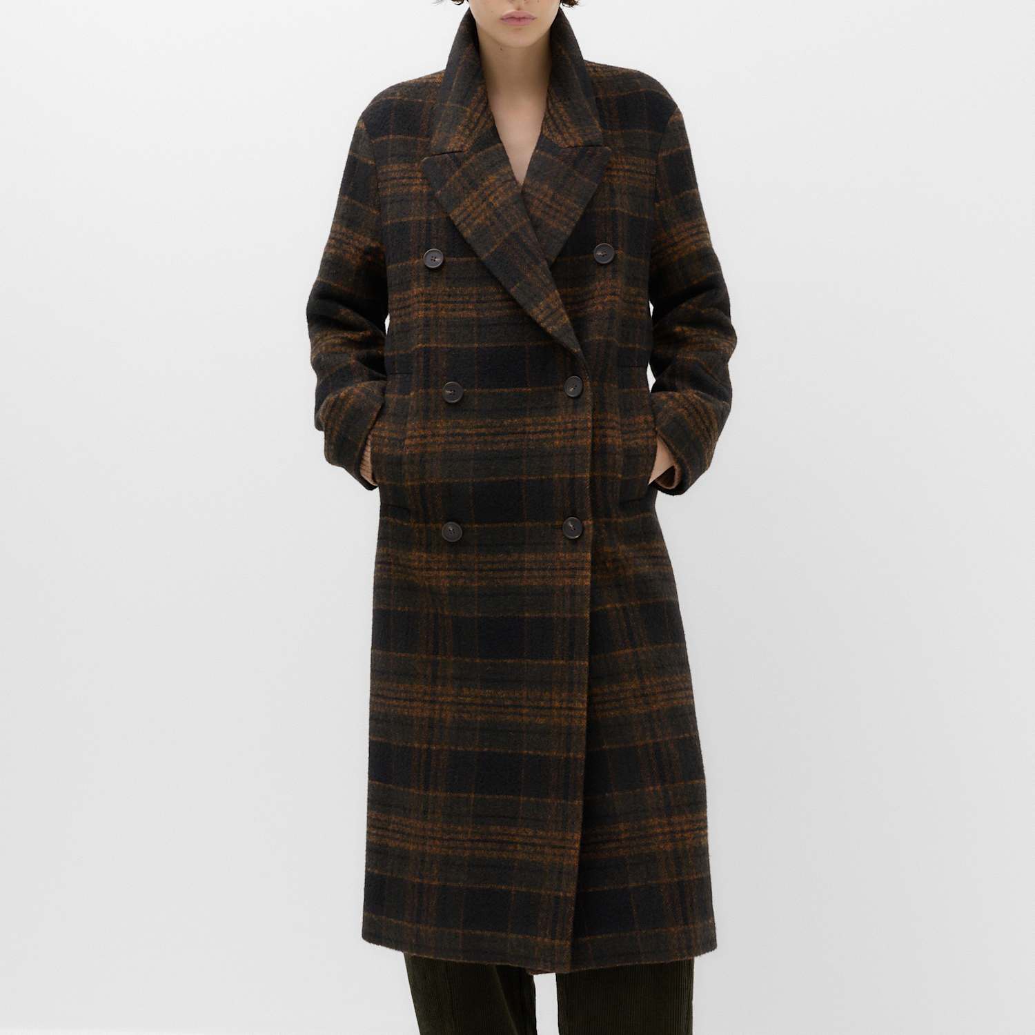 M&S Women's Checked Double Breasted Longline Coat - 10 - Black Mix