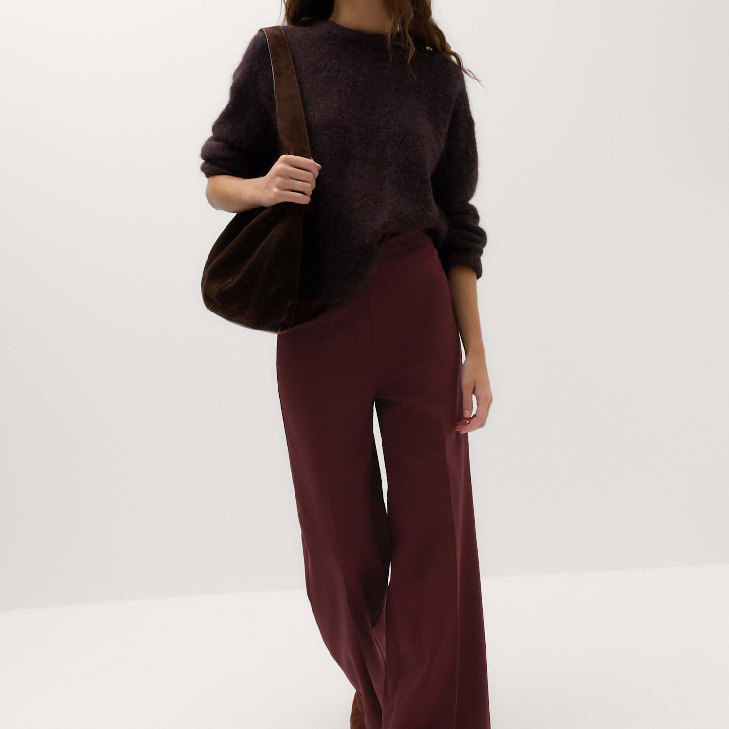 M&S Women's Jersey Wide Leg Trousers with Stretch - 8 - Wine