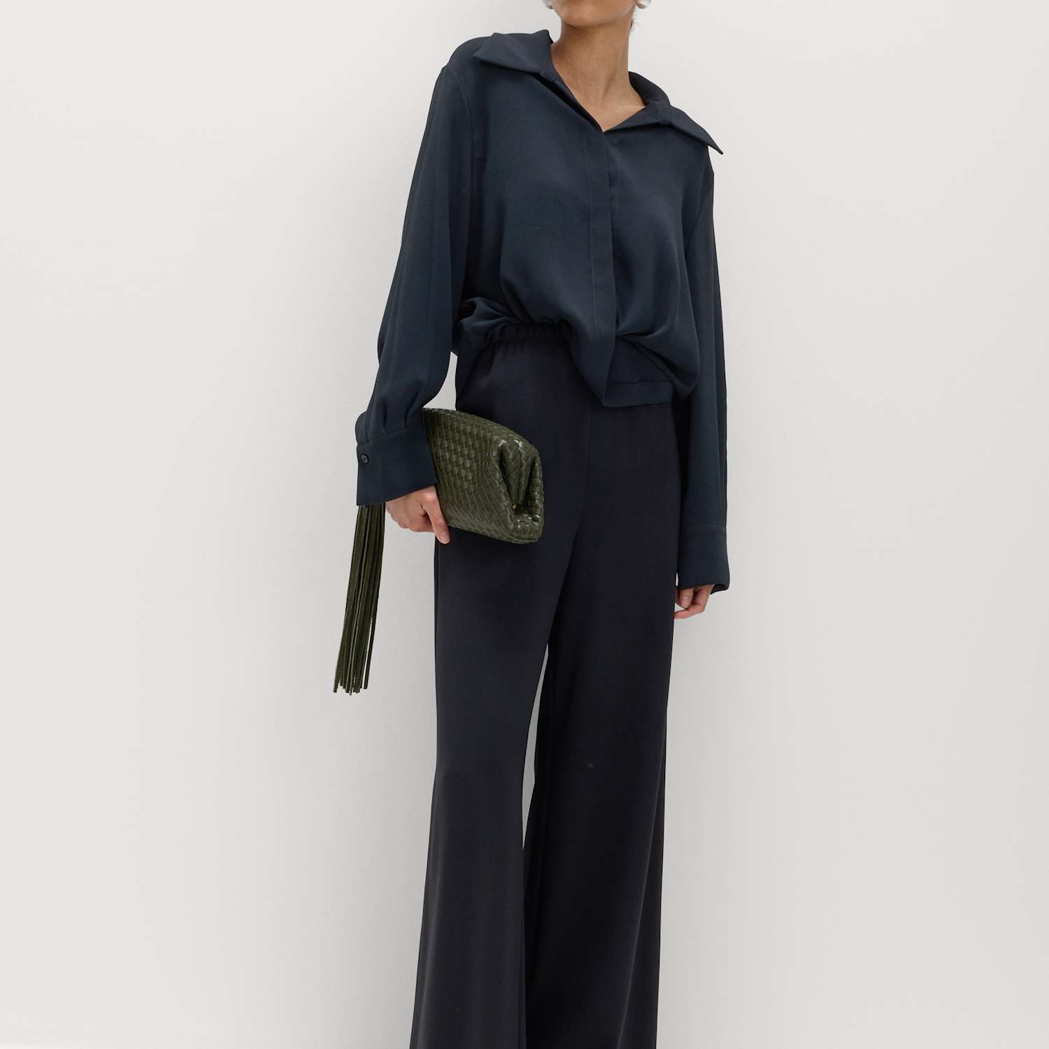 M&S Women's Crepe Elasticated Waist Wide Leg Trousers - 16 - Black
