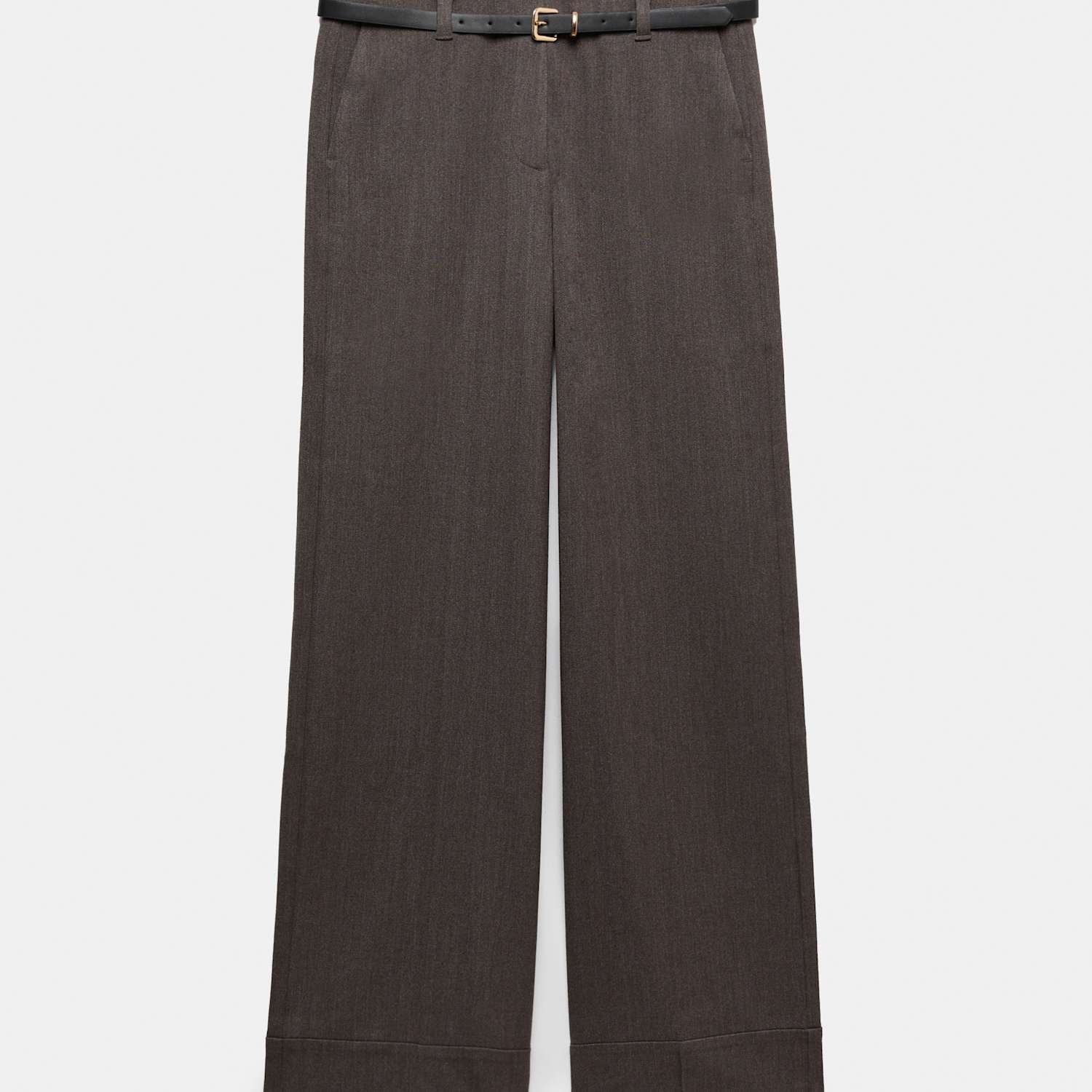 M&S Women's Herringbone Belted Straight Leg Trousers - 24 - Grey Mix